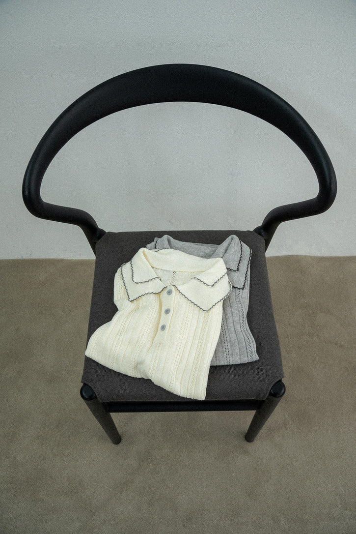 double collar short sleeve polo knit