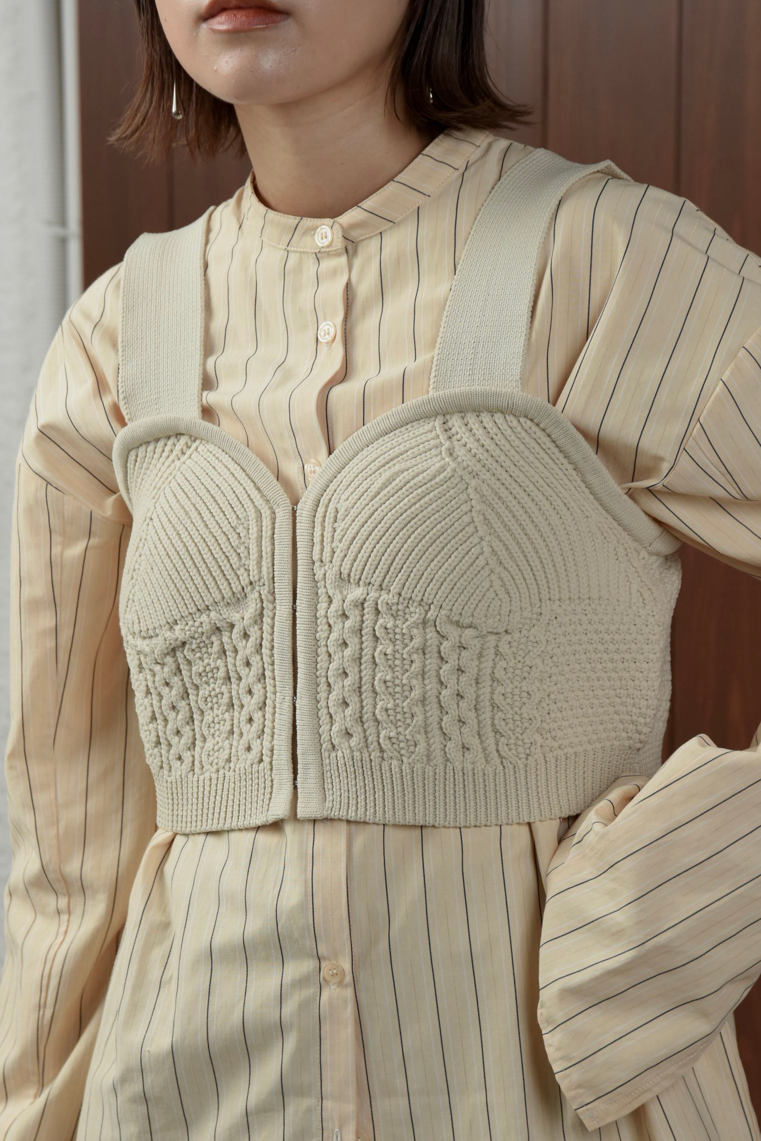 lawgy front hook knit bustier ivory