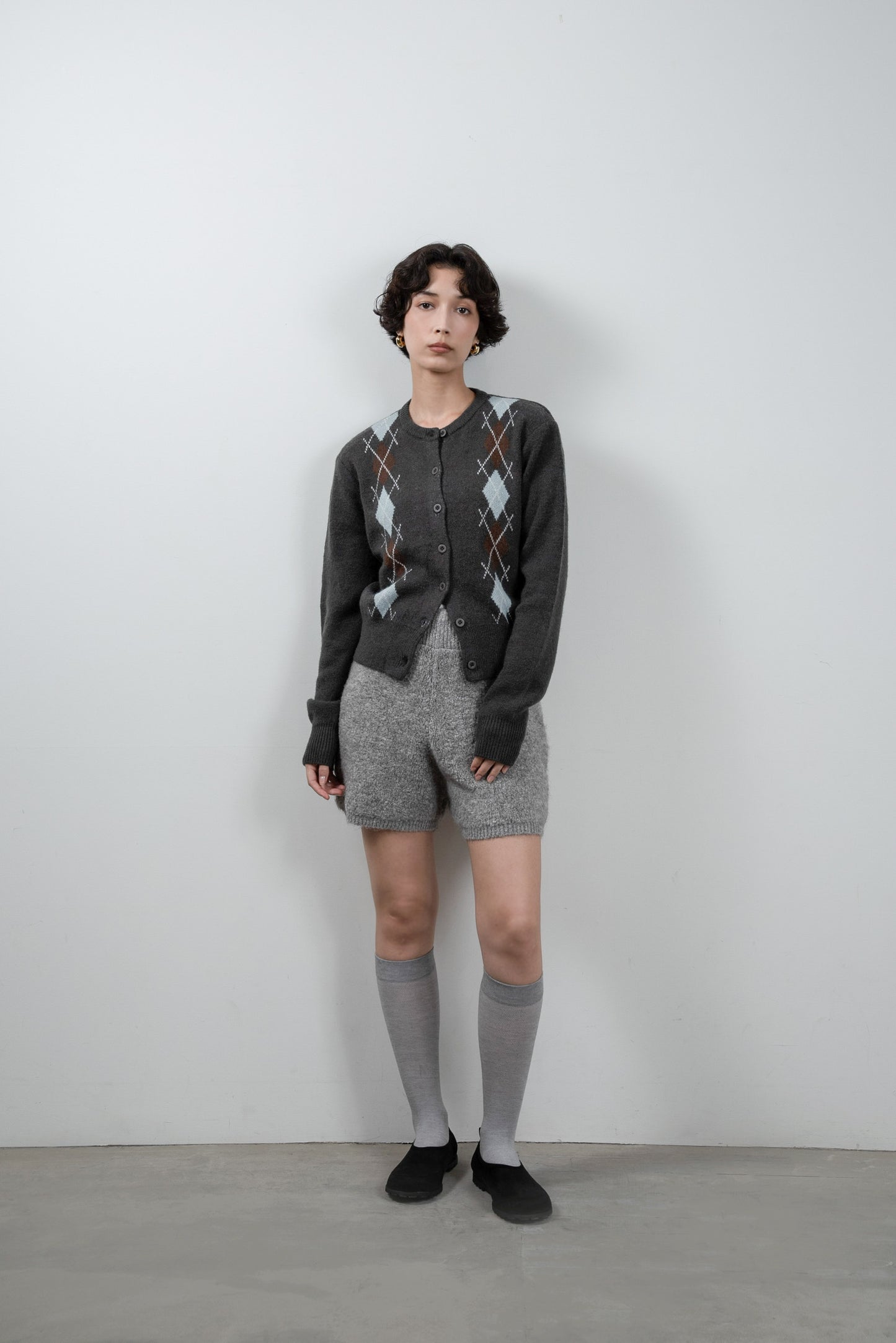 argyle pattern simple cardigan