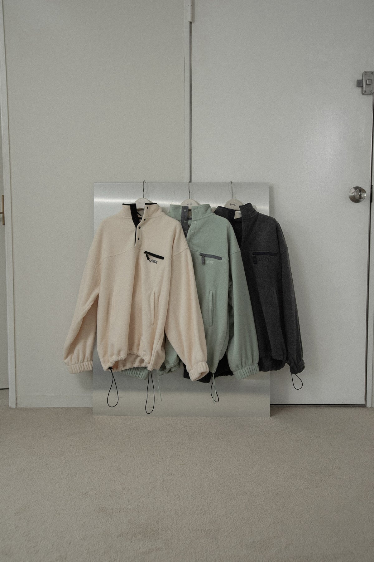 over size embroidery half button fleece