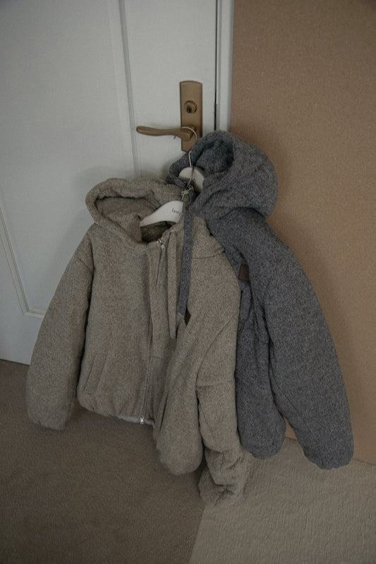 blended fabric patch padded hood coat