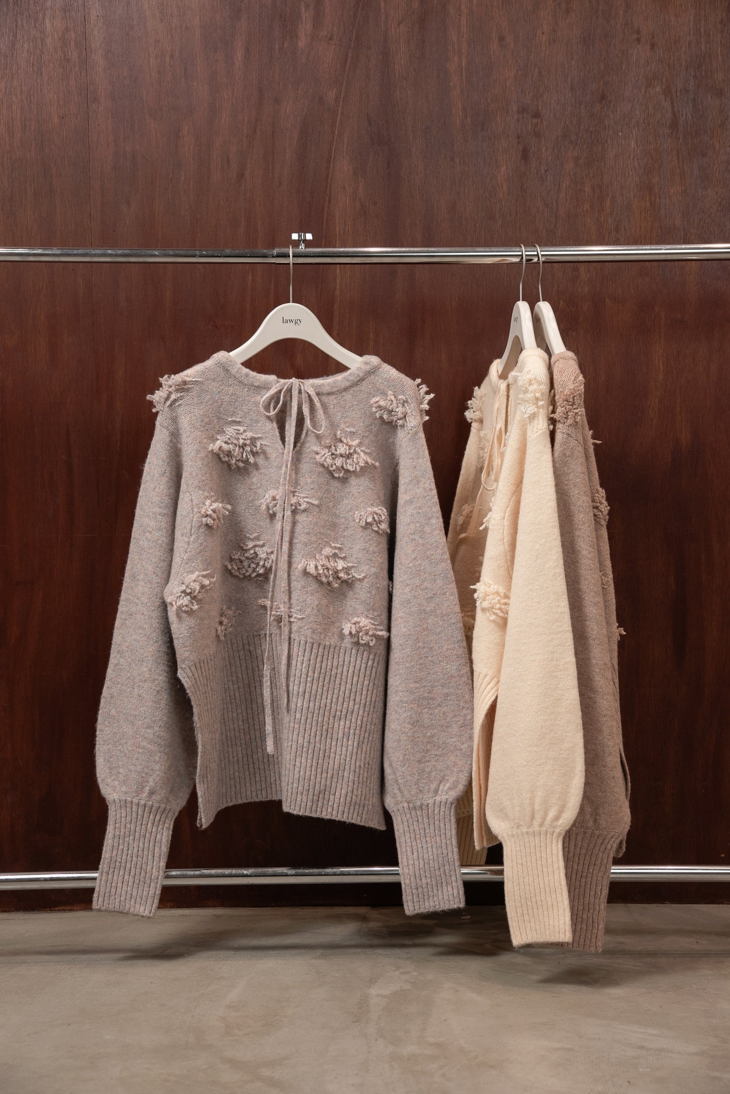 string neck 2way fringe knit