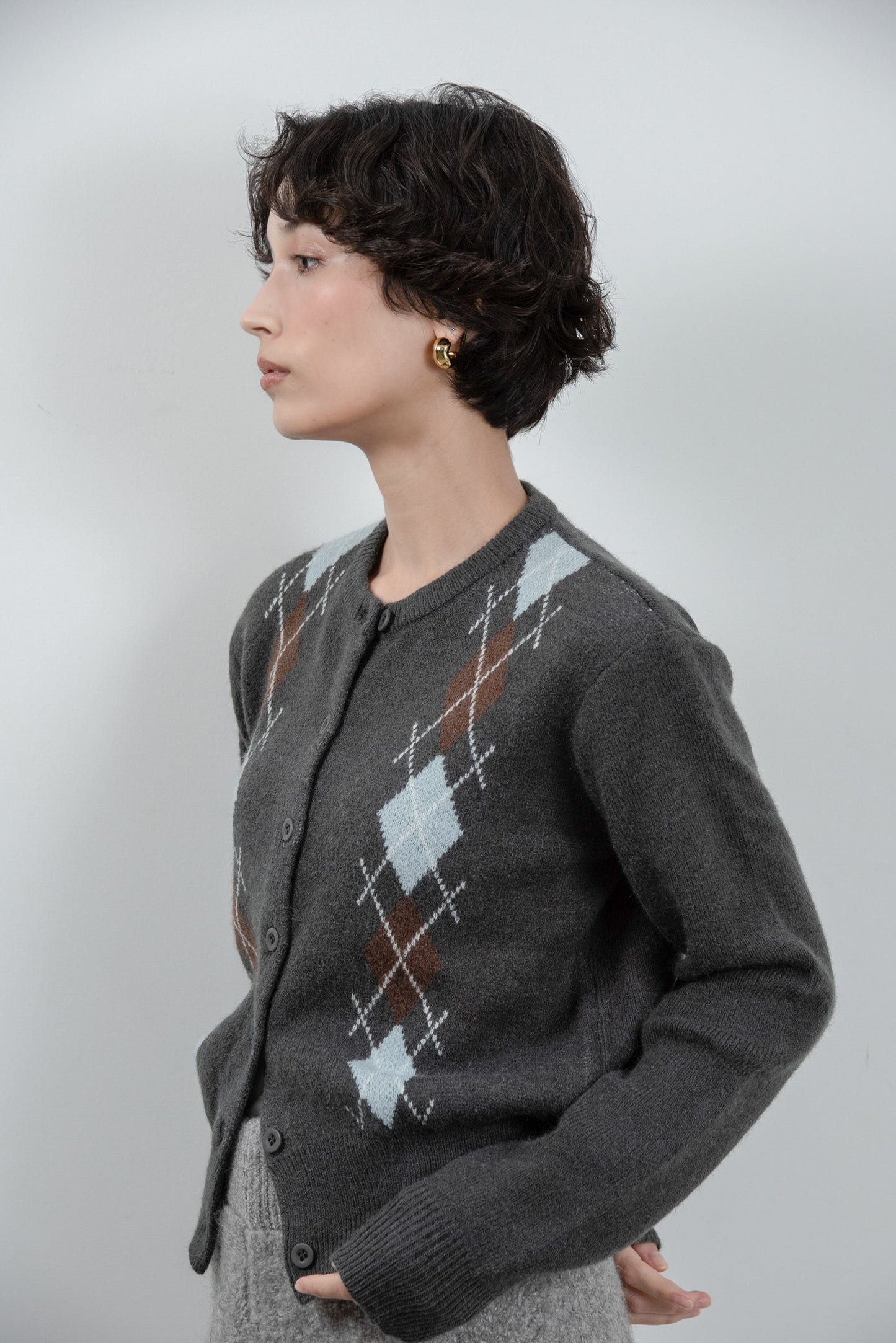 argyle pattern simple cardigan