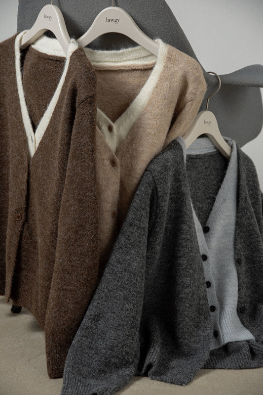 fluffy layered like double v neck cardigan
