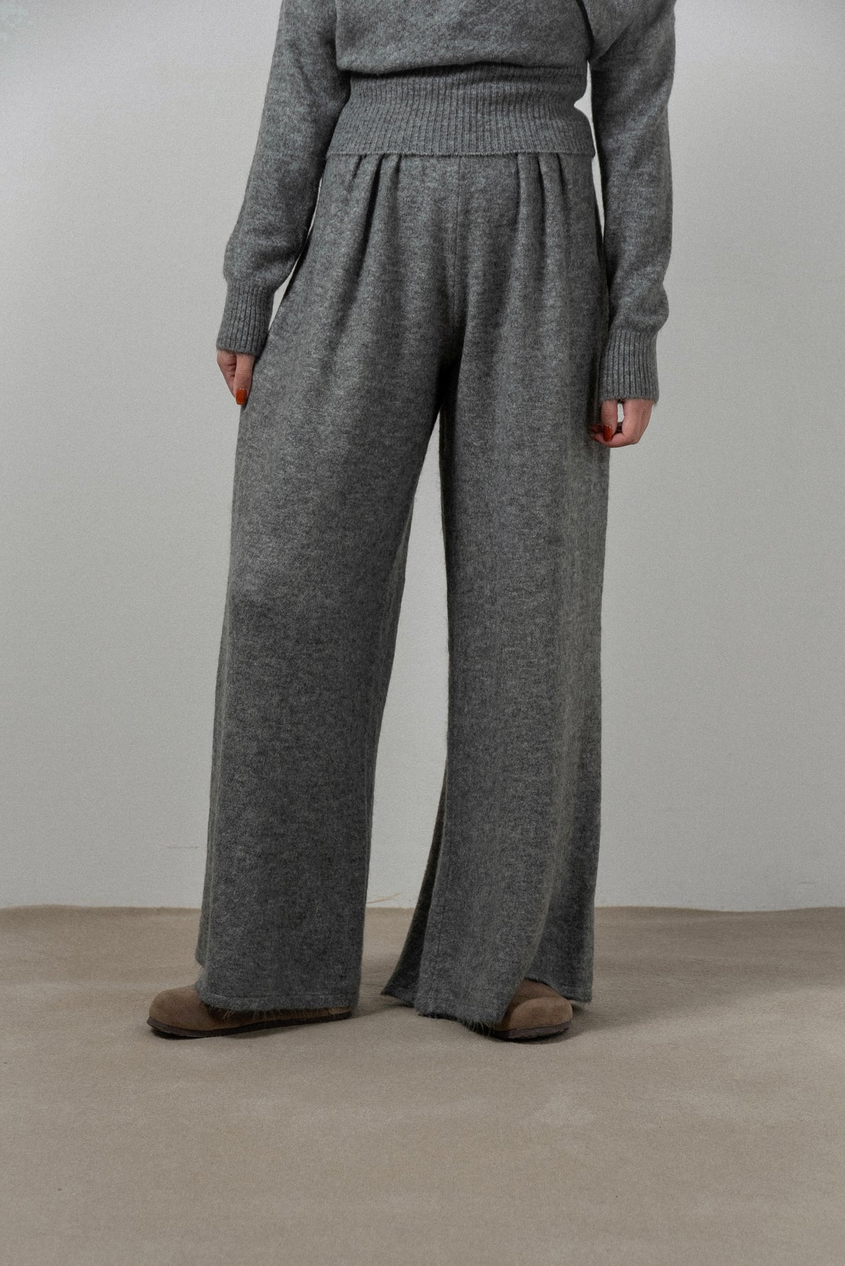 draped wrap neck pants knit setup