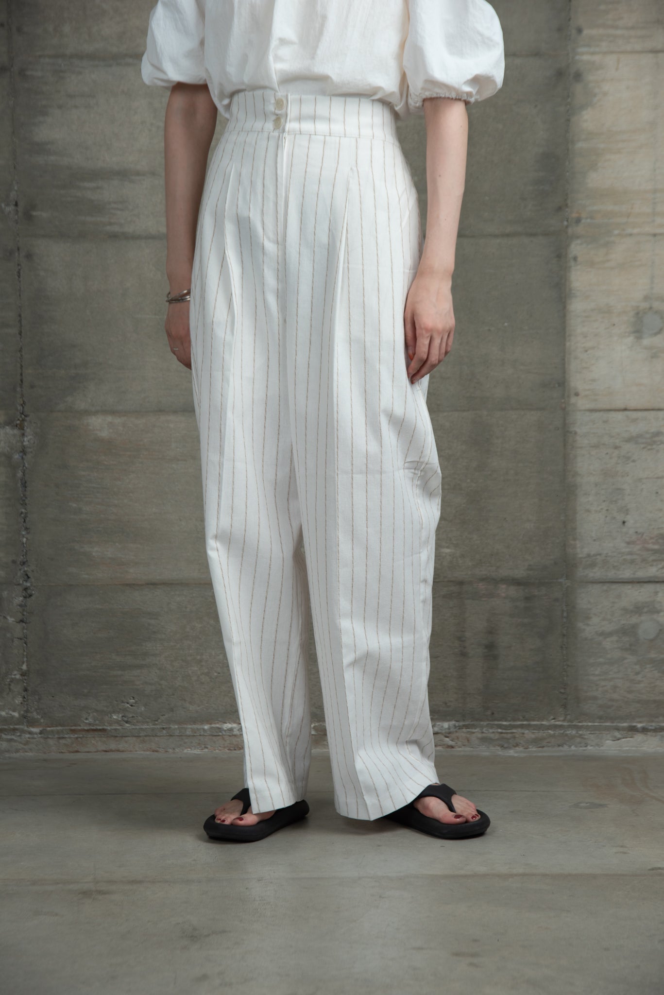 stripe front button pants