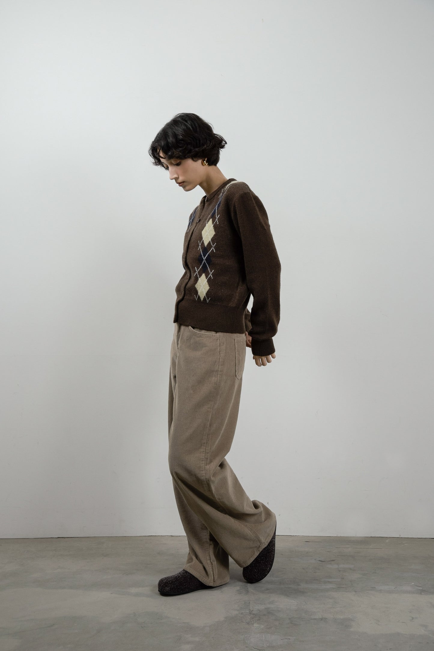 argyle pattern simple cardigan