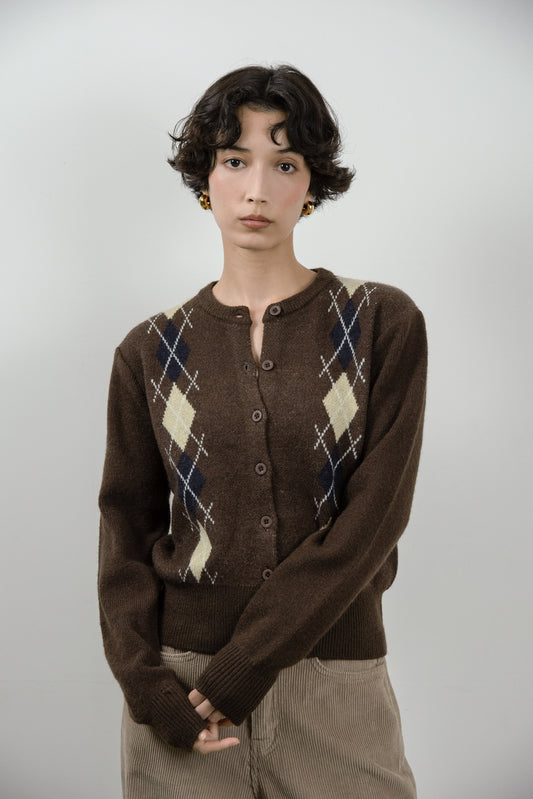 argyle pattern simple cardigan
