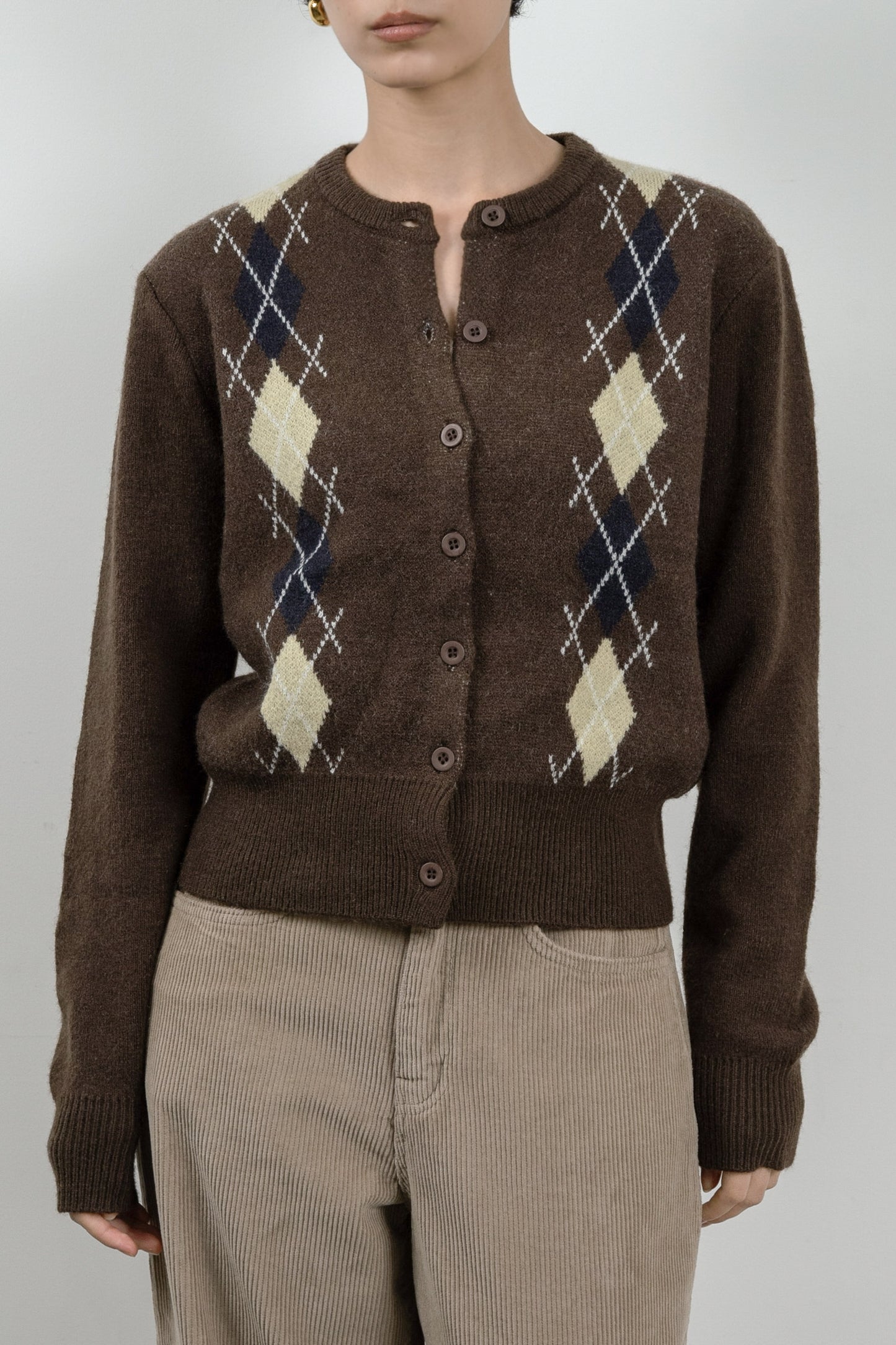 argyle pattern simple cardigan