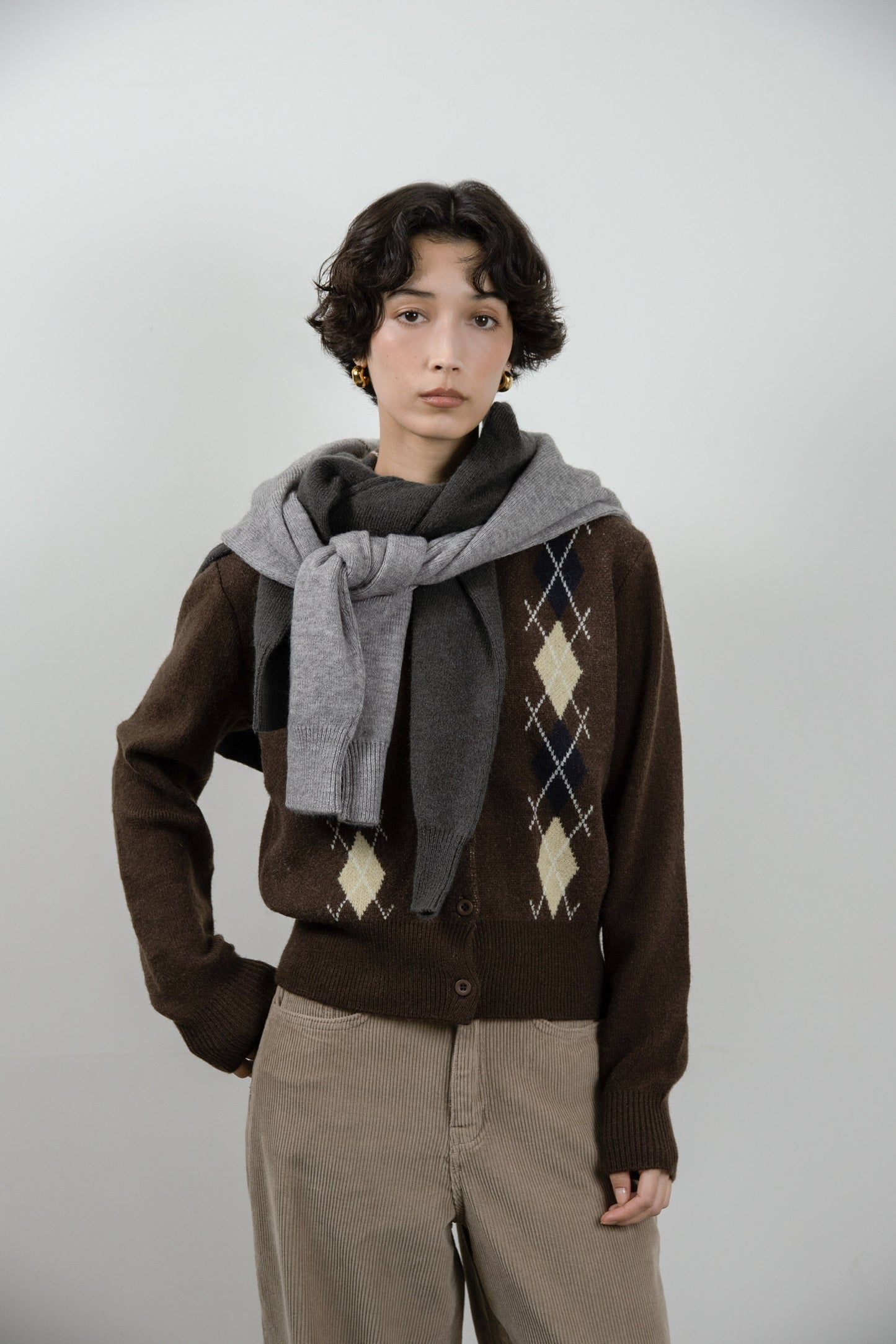 argyle pattern simple cardigan