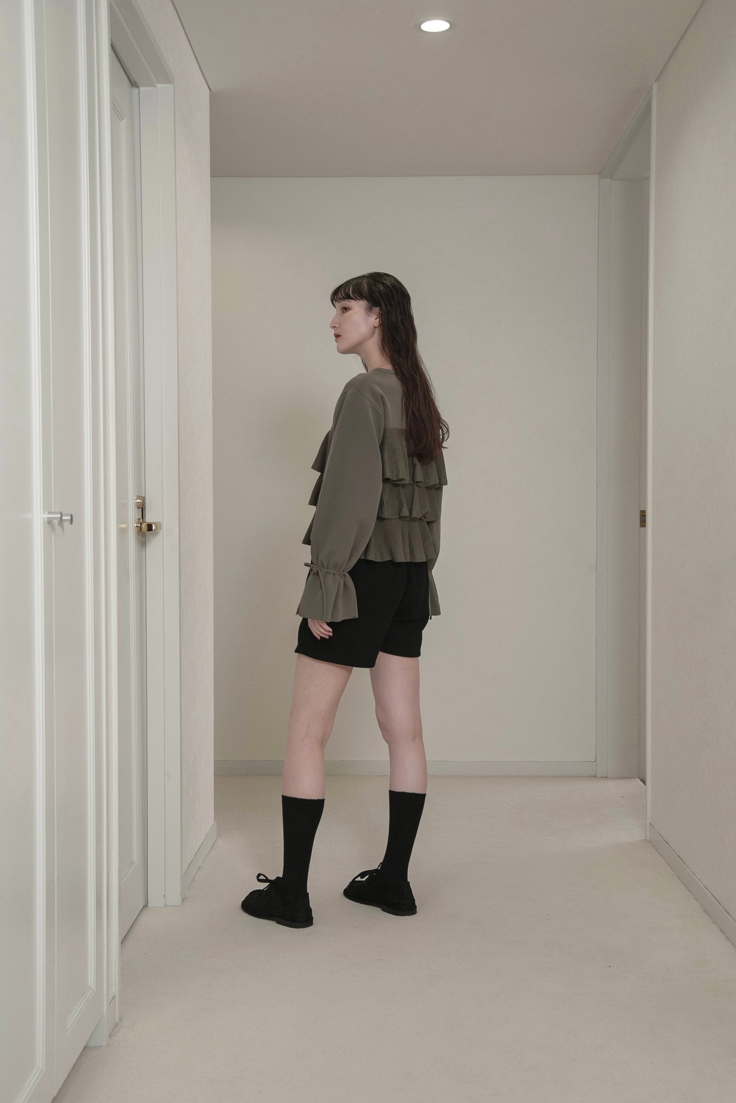 ribbon gather cuffs frill cardigan