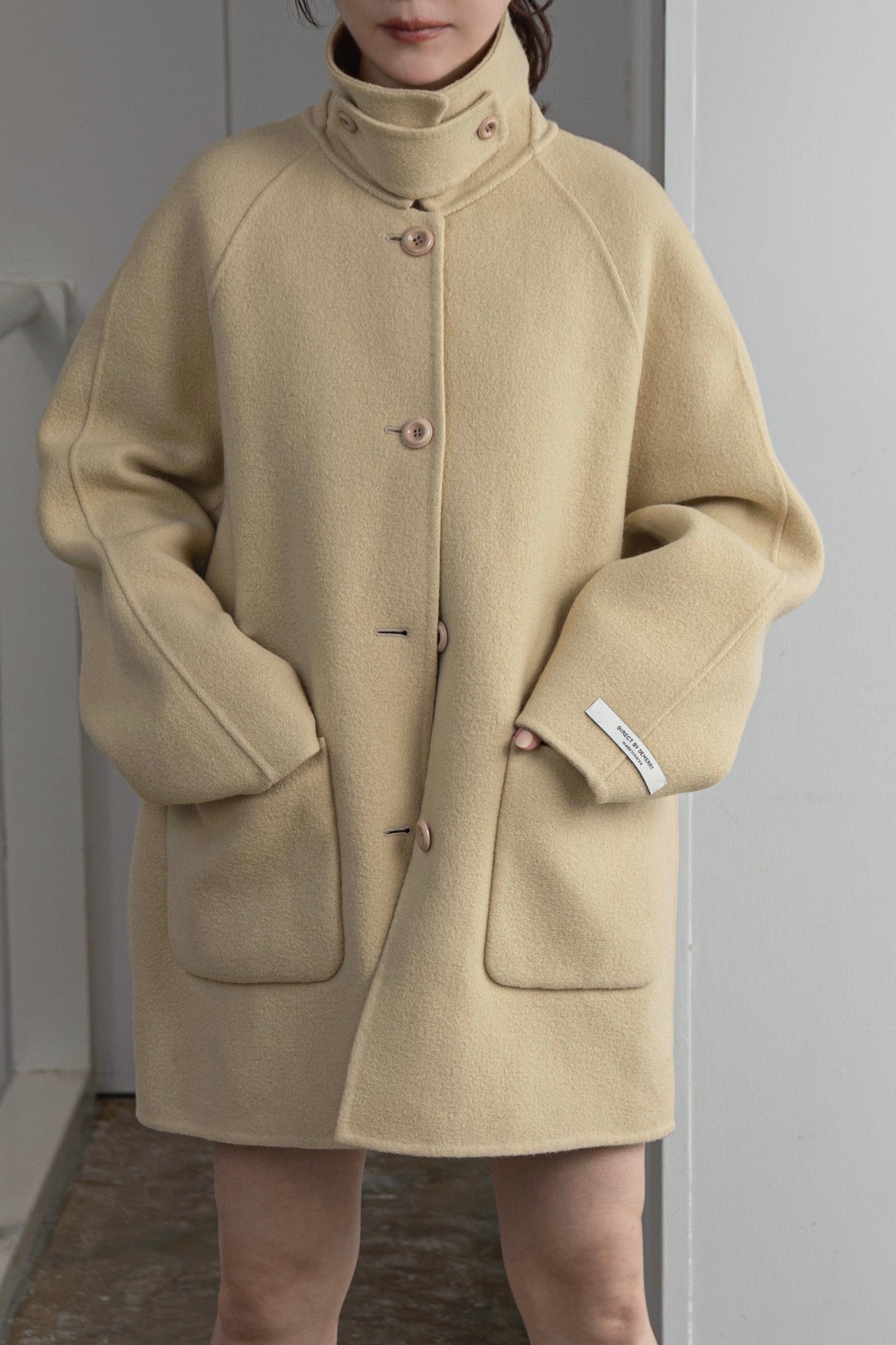 2way neck arrange handmade midi coat