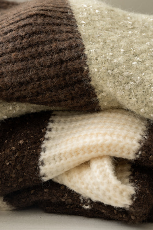 drop shoulder mix random border knit