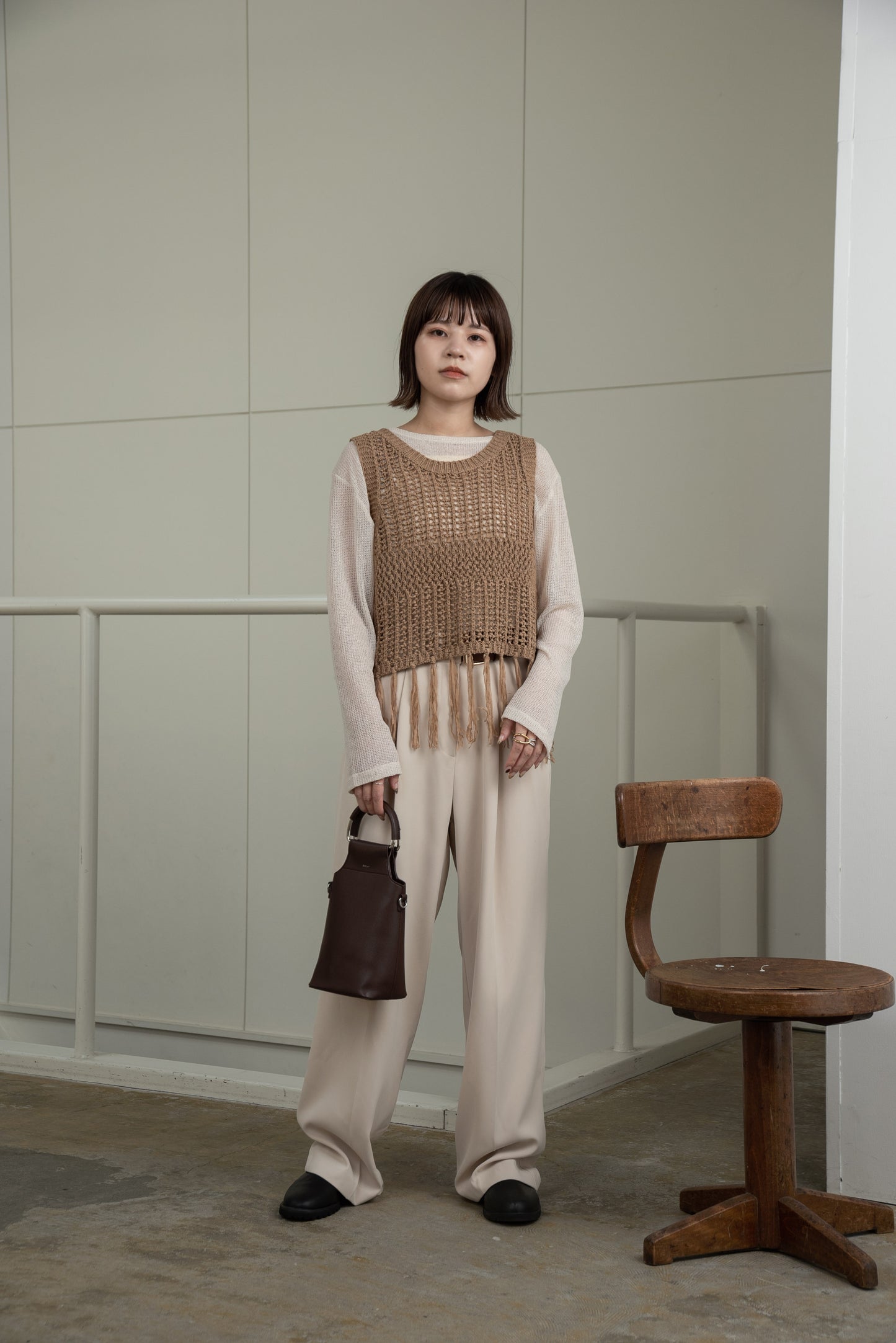 fringe pattern knit vest