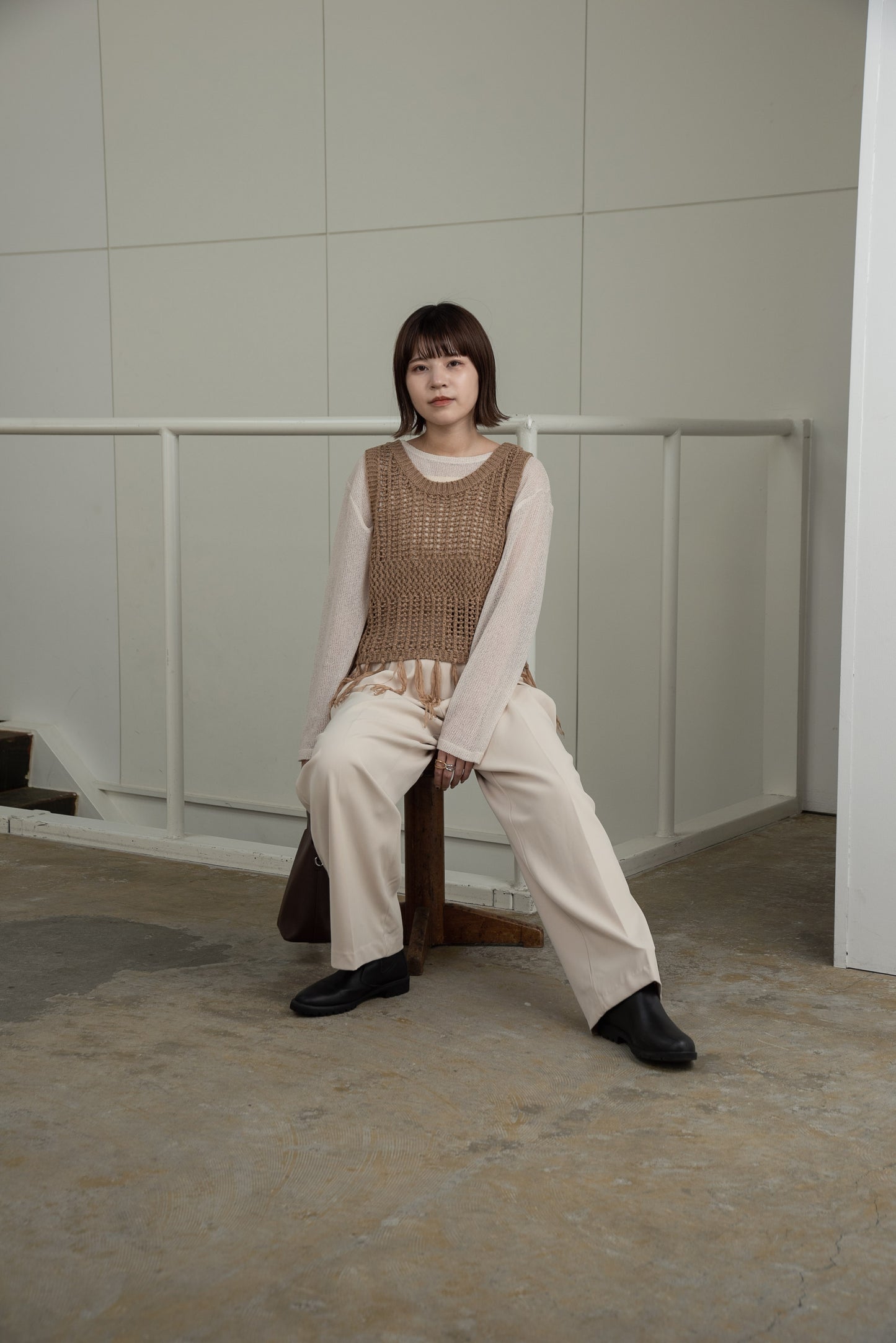 fringe pattern knit vest