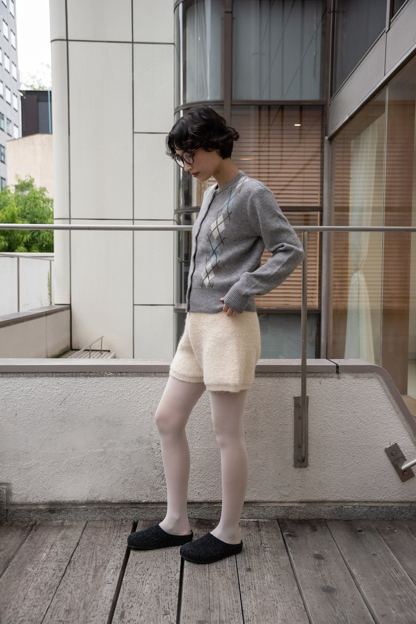 argyle pattern simple cardigan