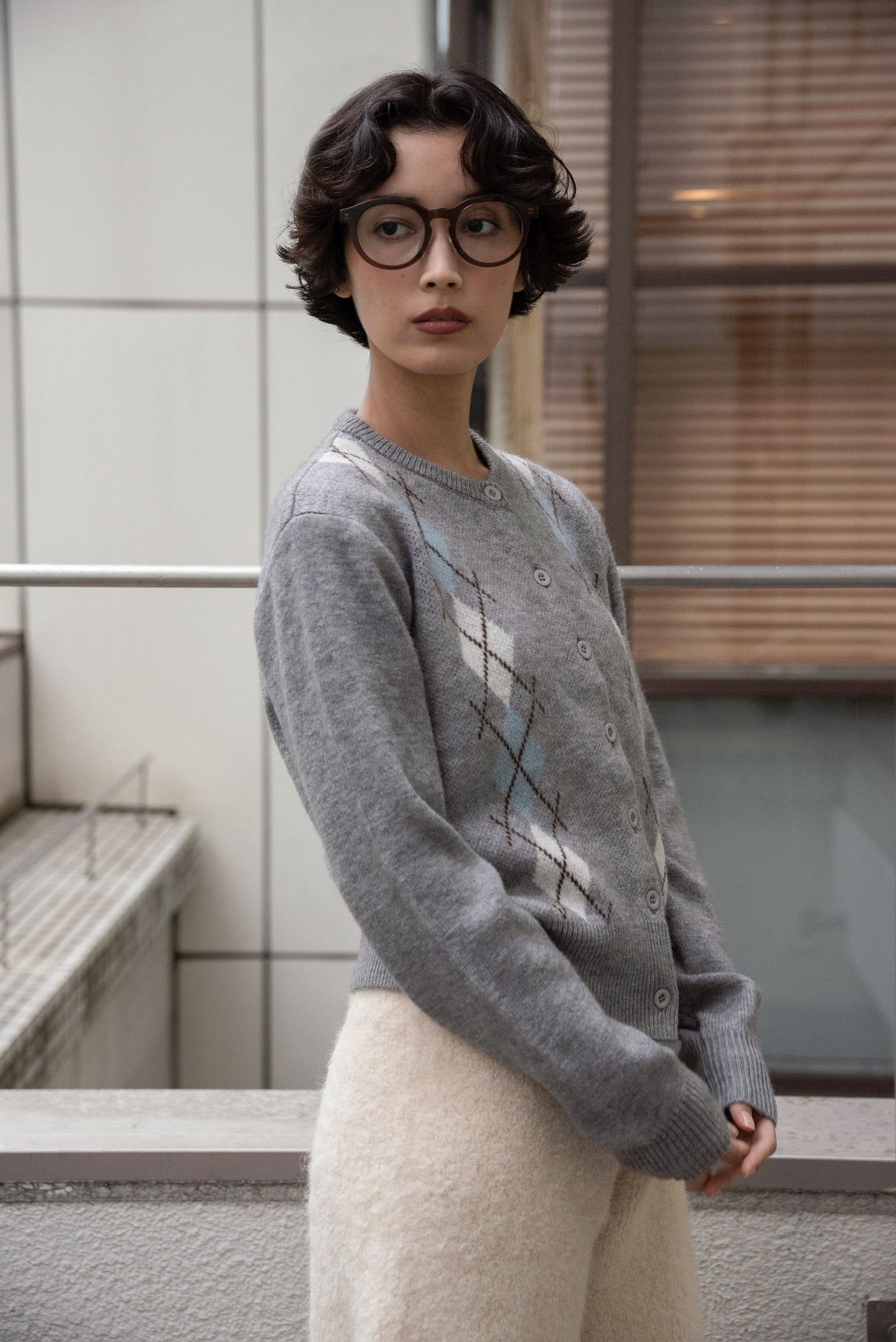 argyle pattern simple cardigan