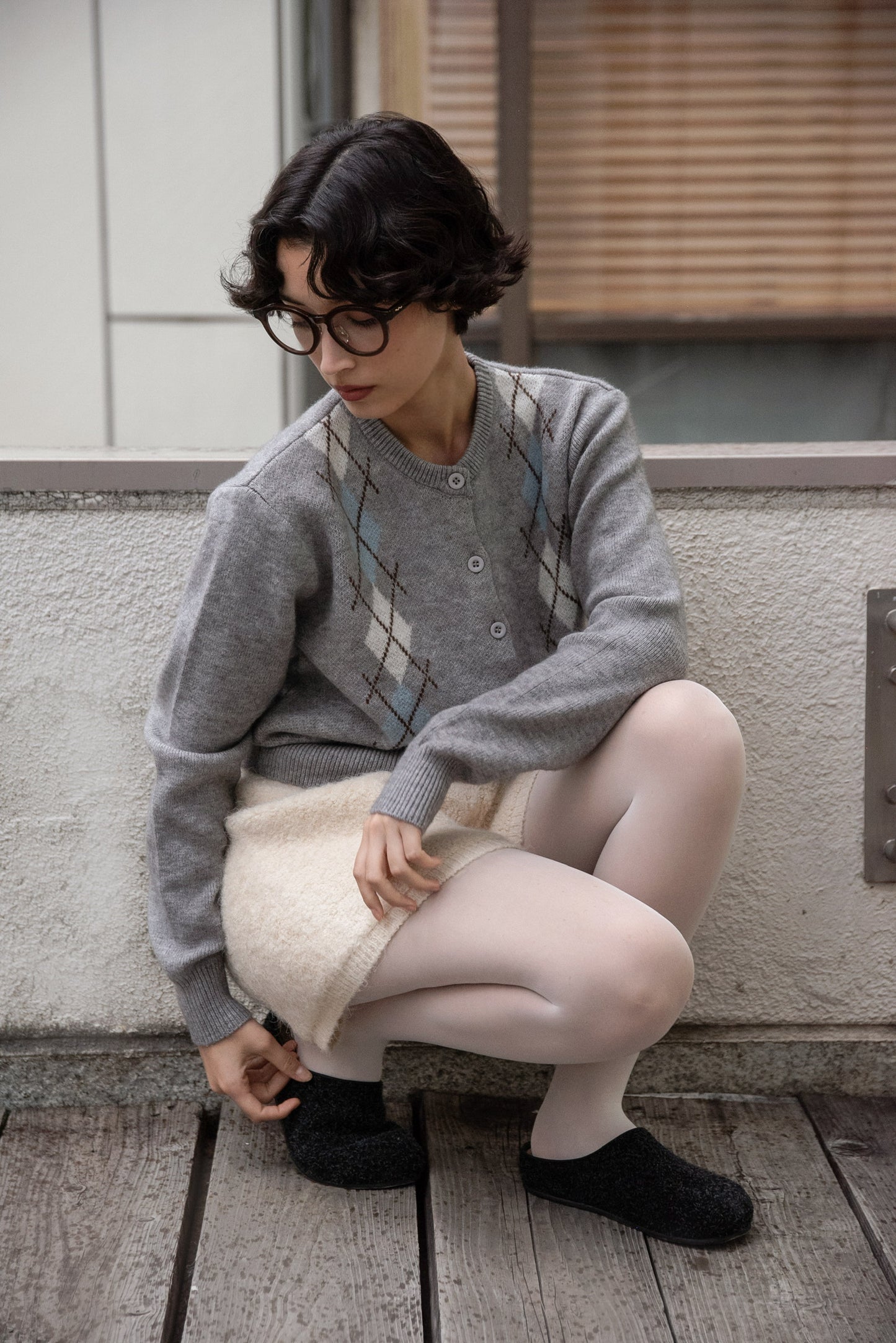 argyle pattern simple cardigan