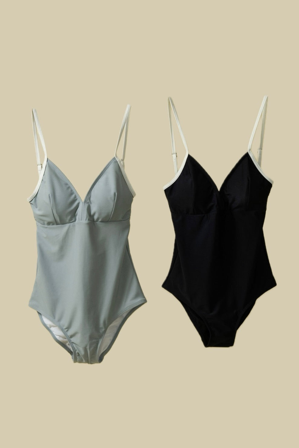 bi color v back open swimwear