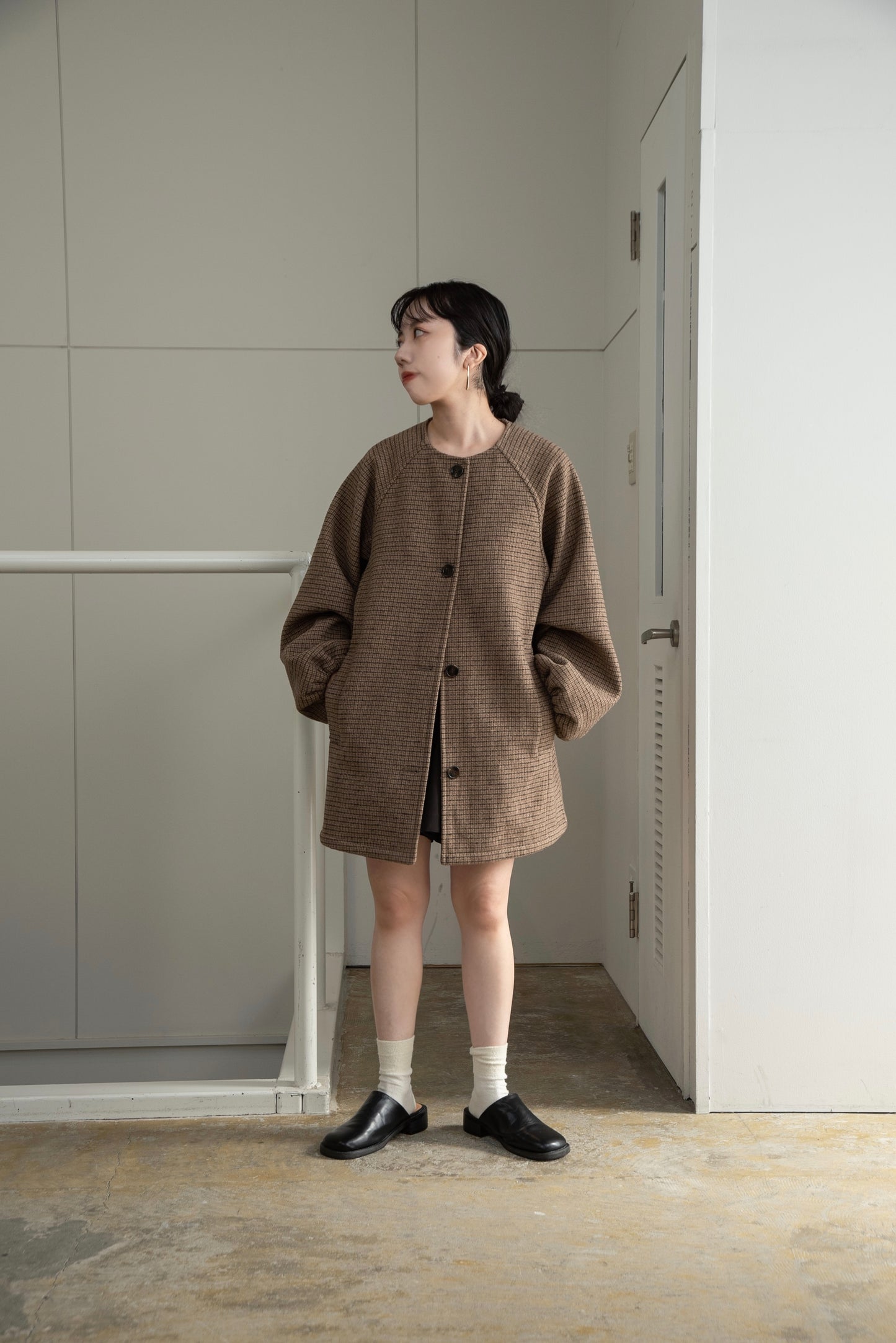 raglan sleeve check midi outer
