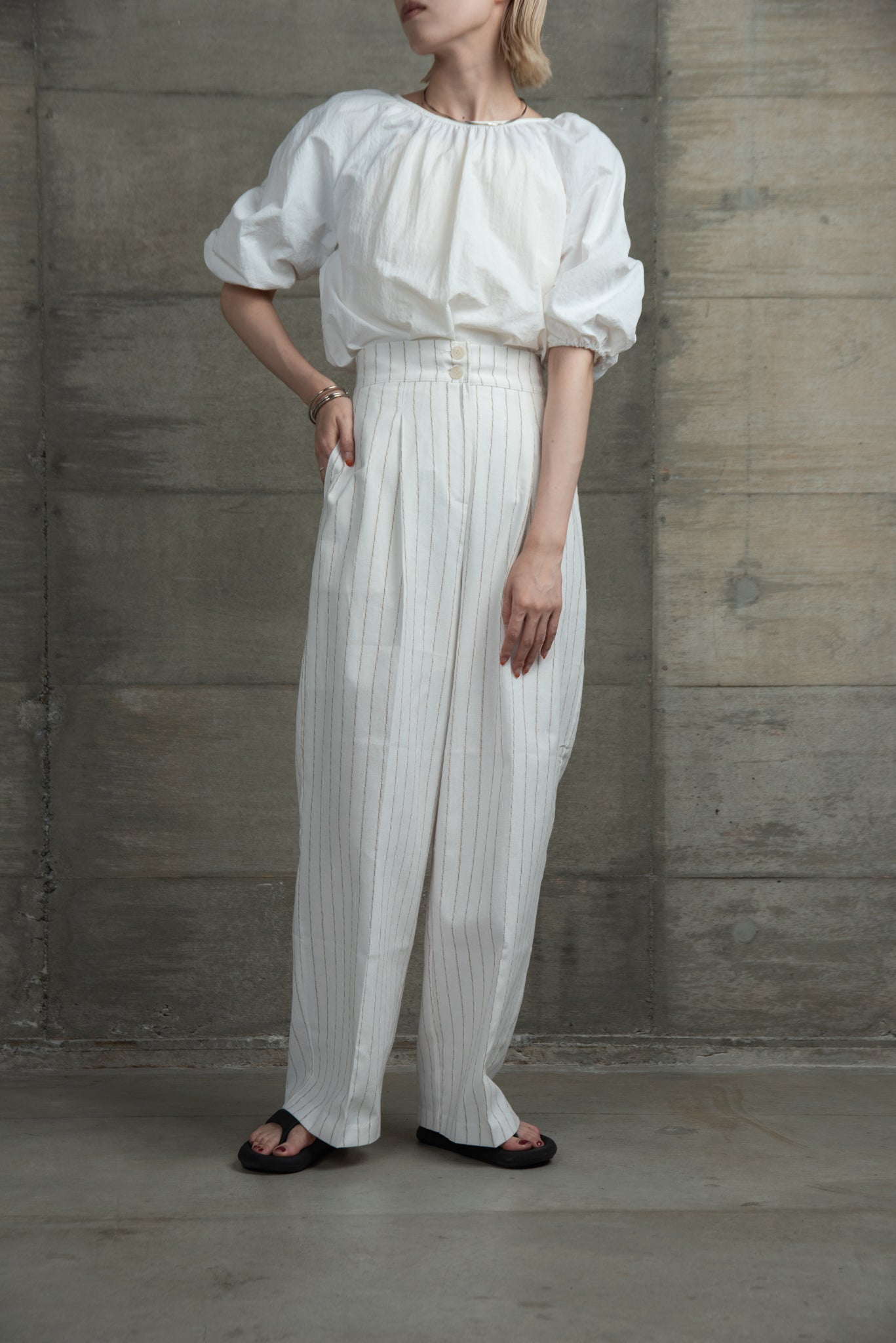 stripe front button pants