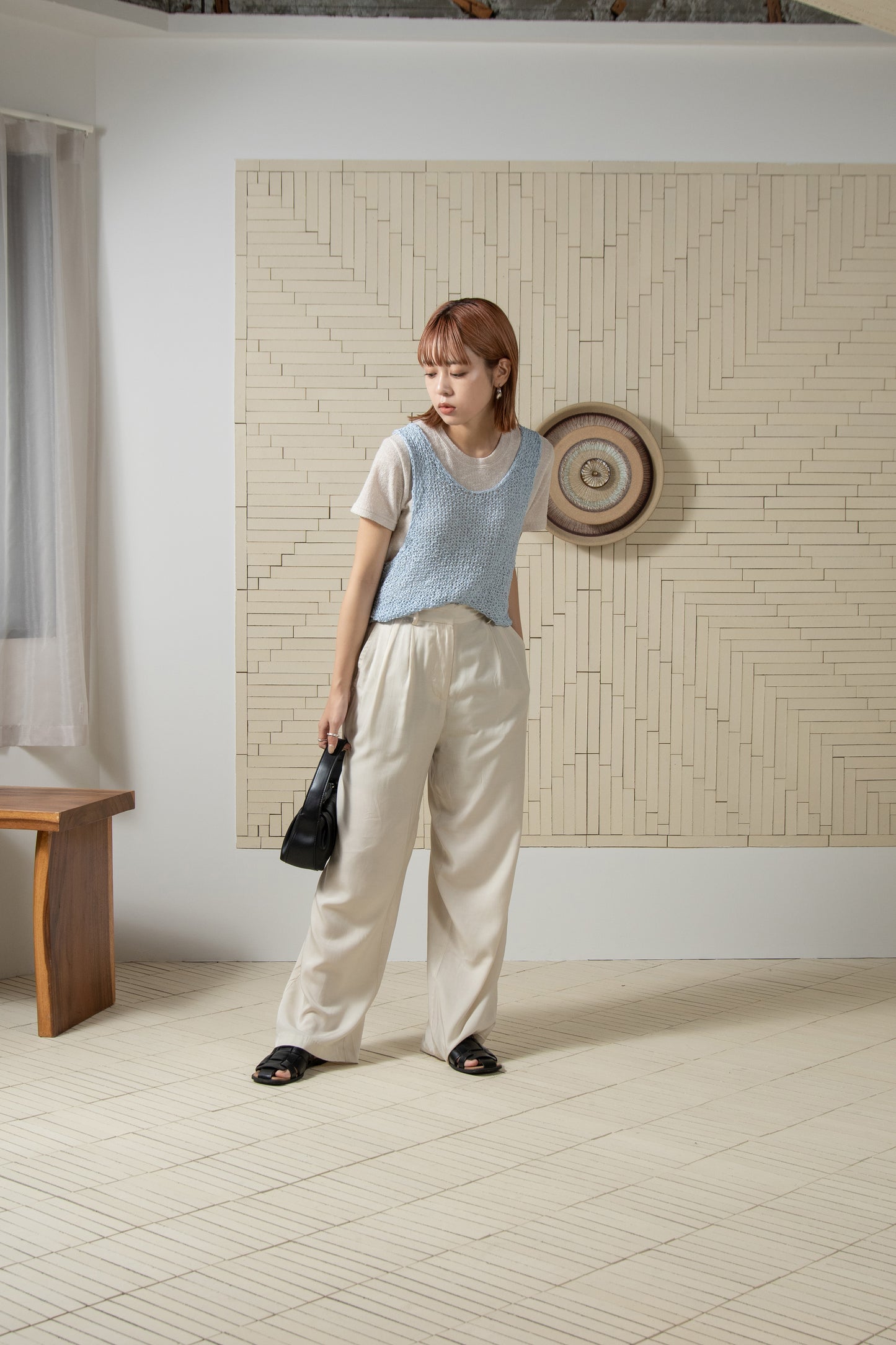 cross sheer knit tops
