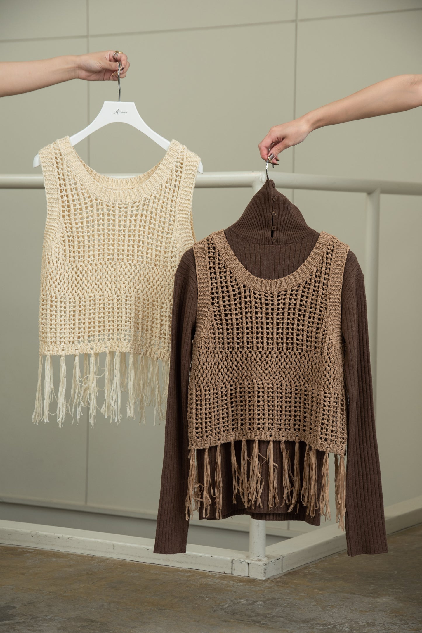fringe pattern knit vest