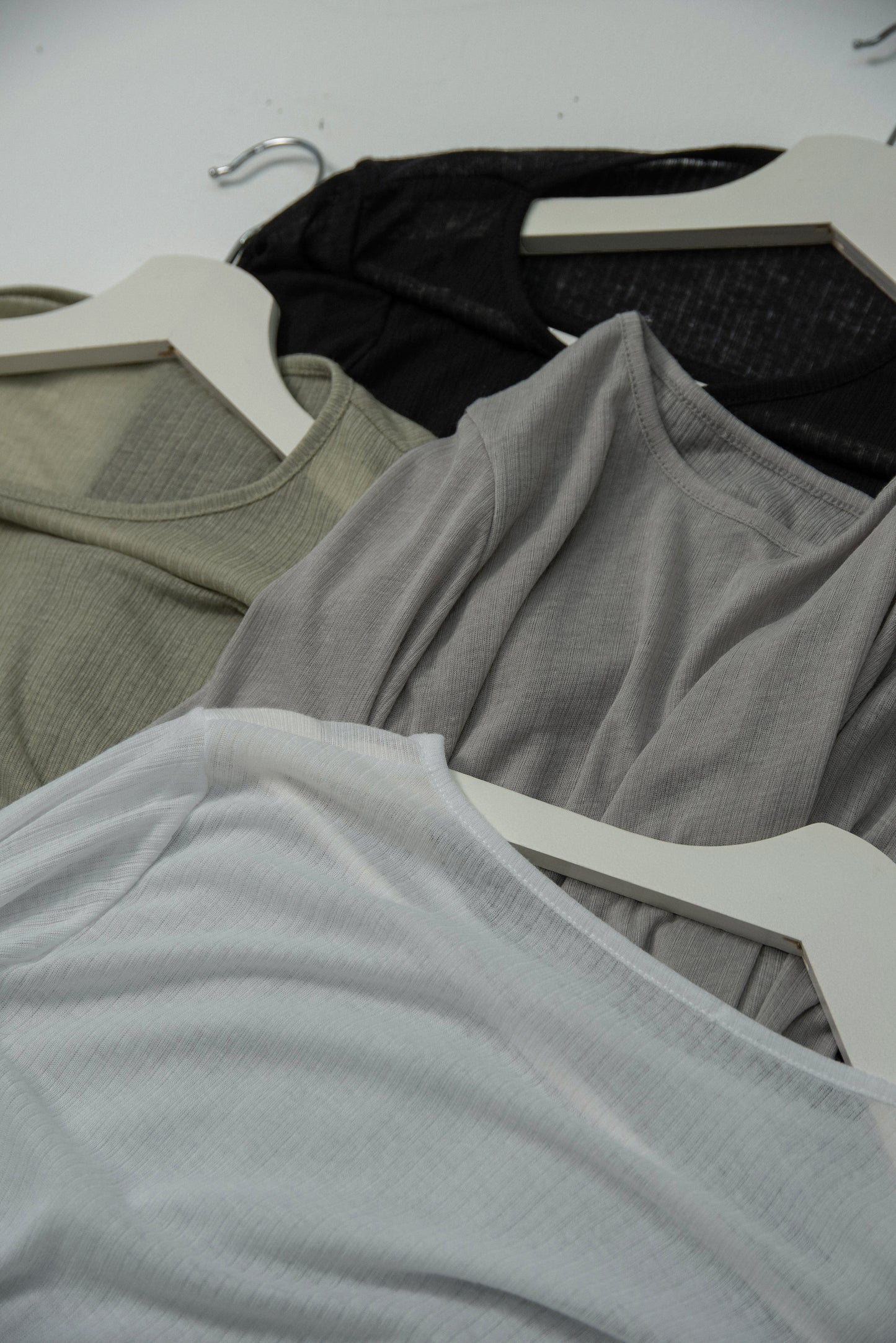 rib sheer round neck tops