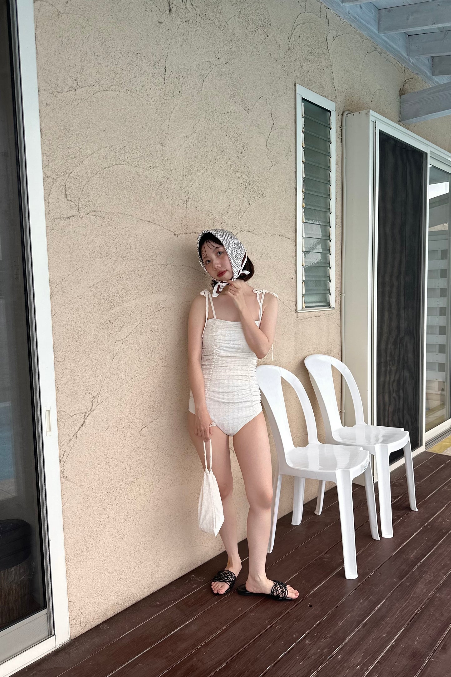 gather wrinkle ribbon swimwear