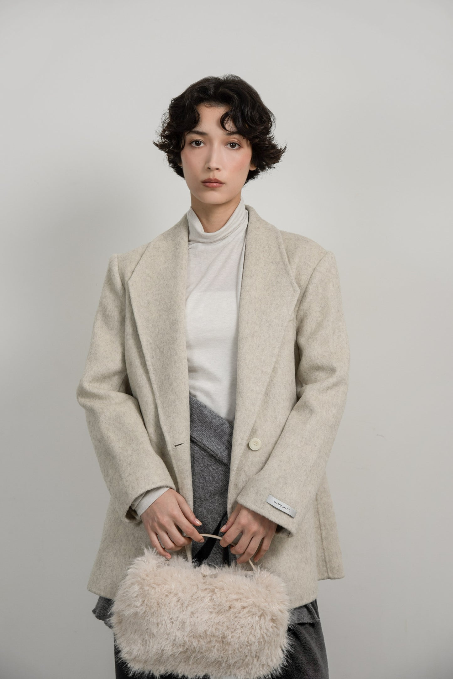 handmade trapezoid collar jacket coat