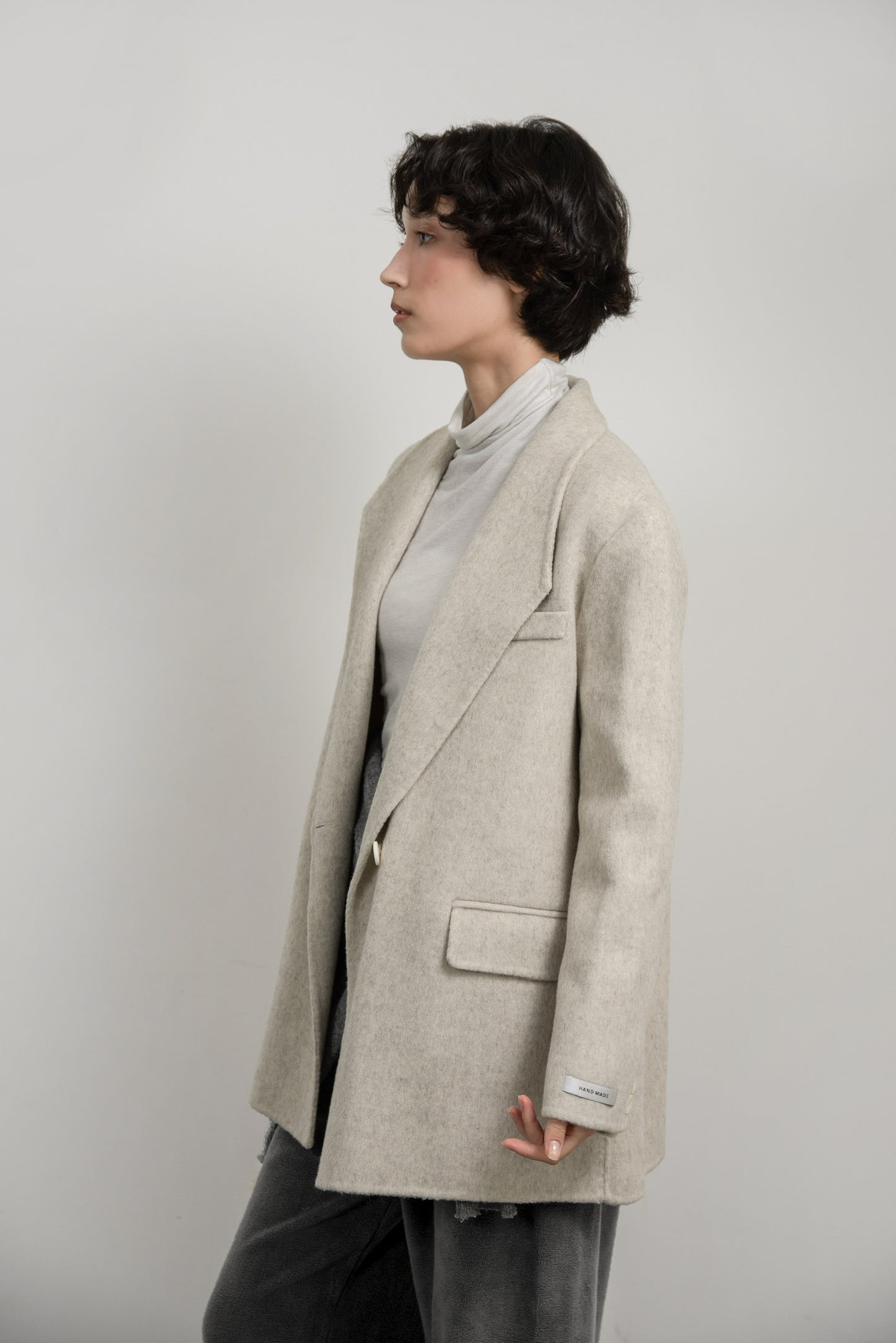 handmade trapezoid collar jacket coat