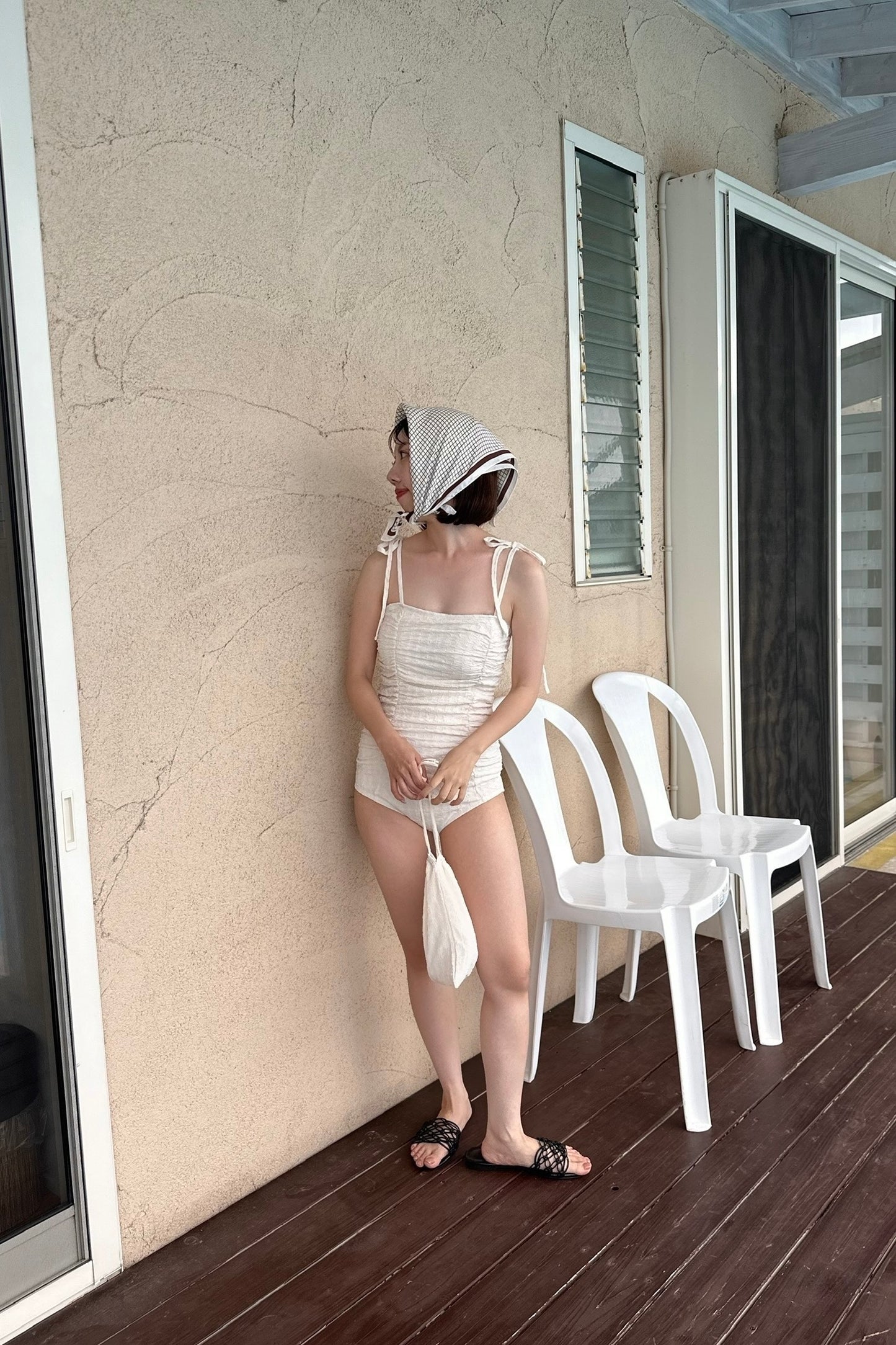 gather wrinkle ribbon swimwear