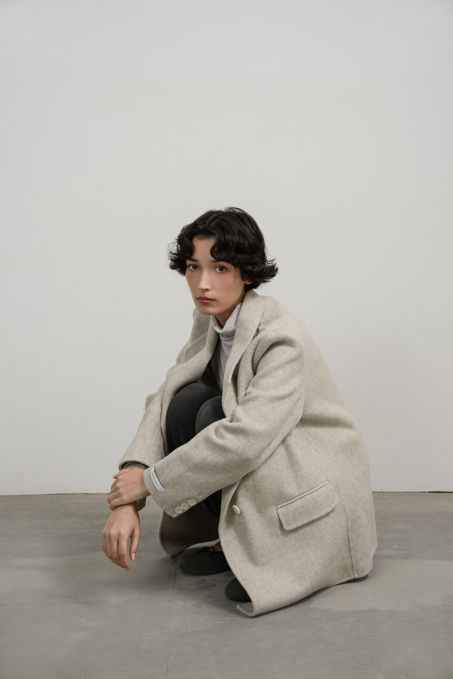 handmade trapezoid collar jacket coat