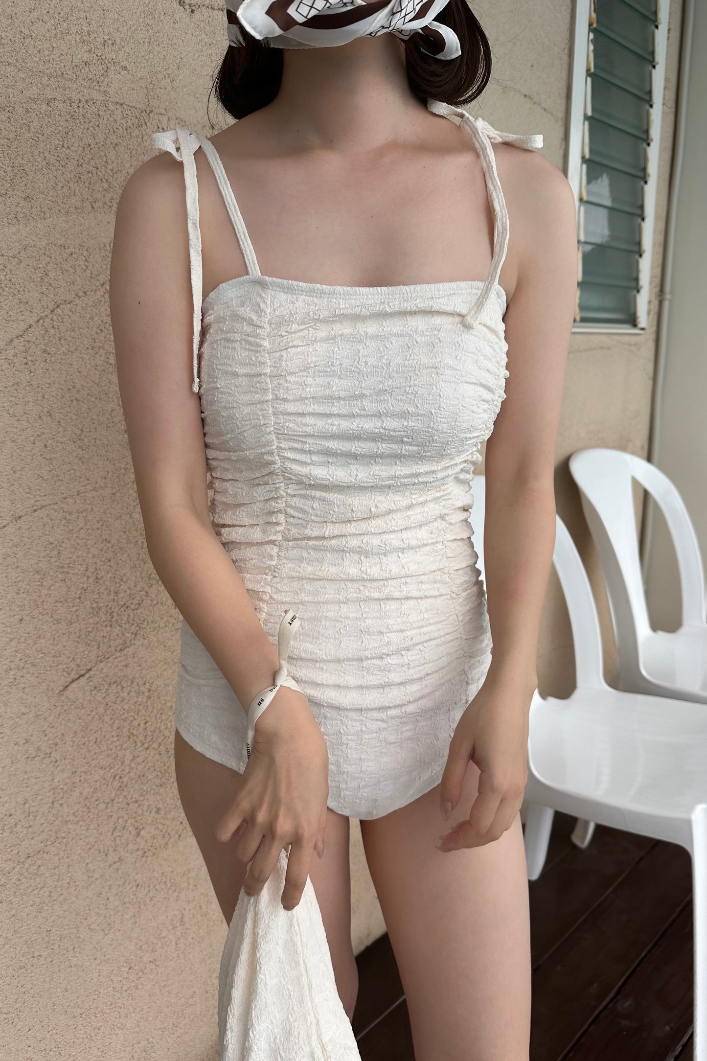 gather wrinkle ribbon swimwear