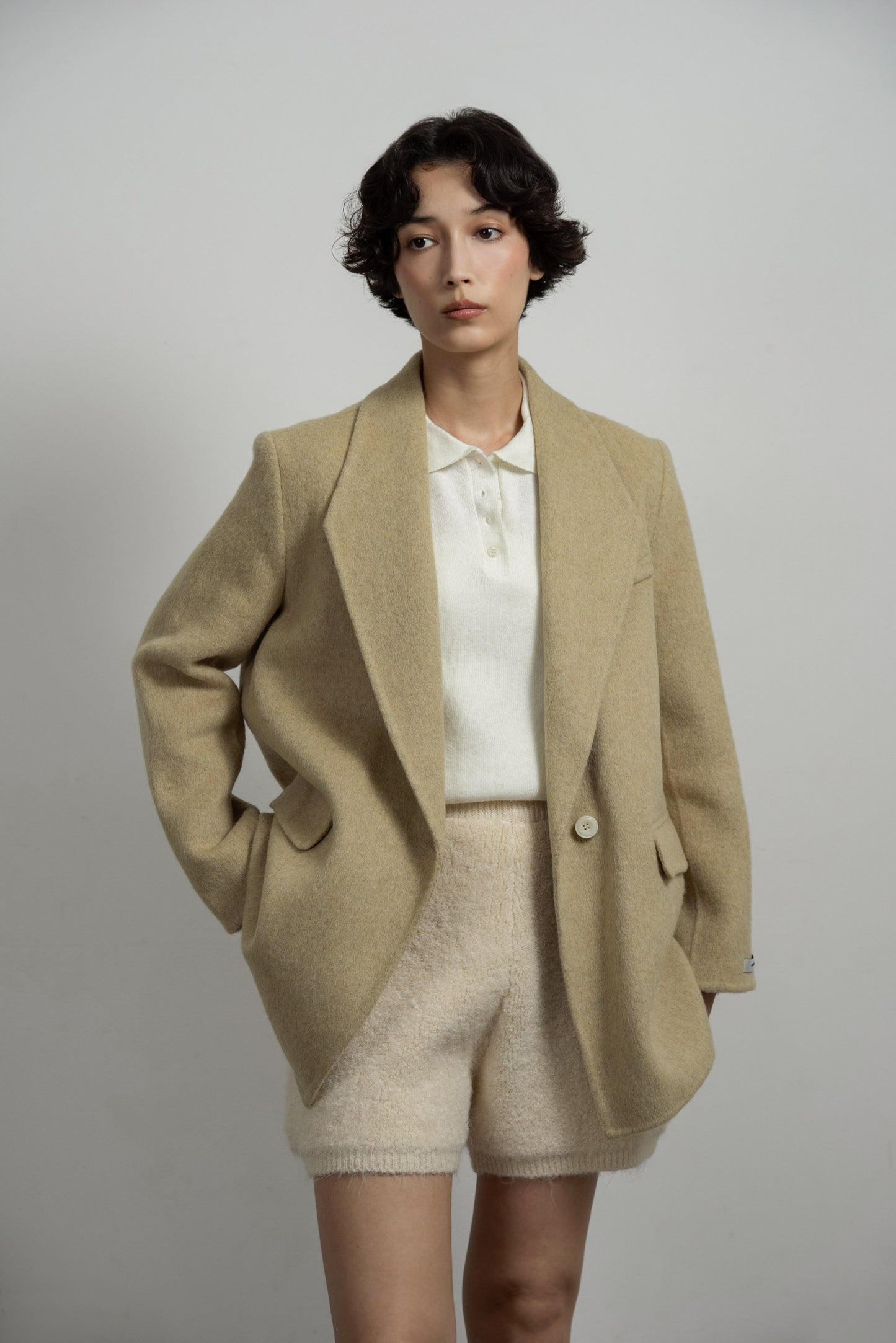 handmade trapezoid collar jacket coat