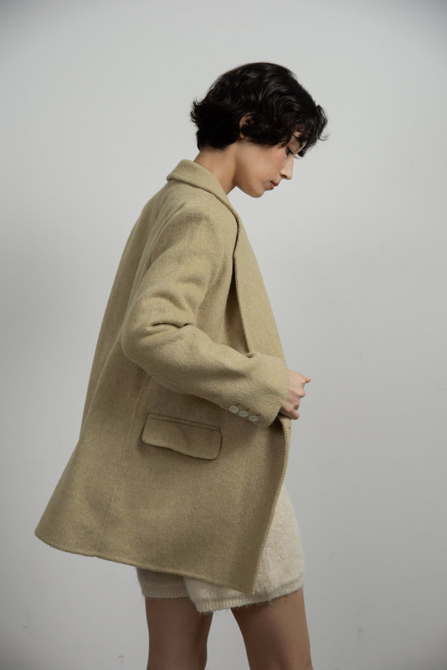 handmade trapezoid collar jacket coat