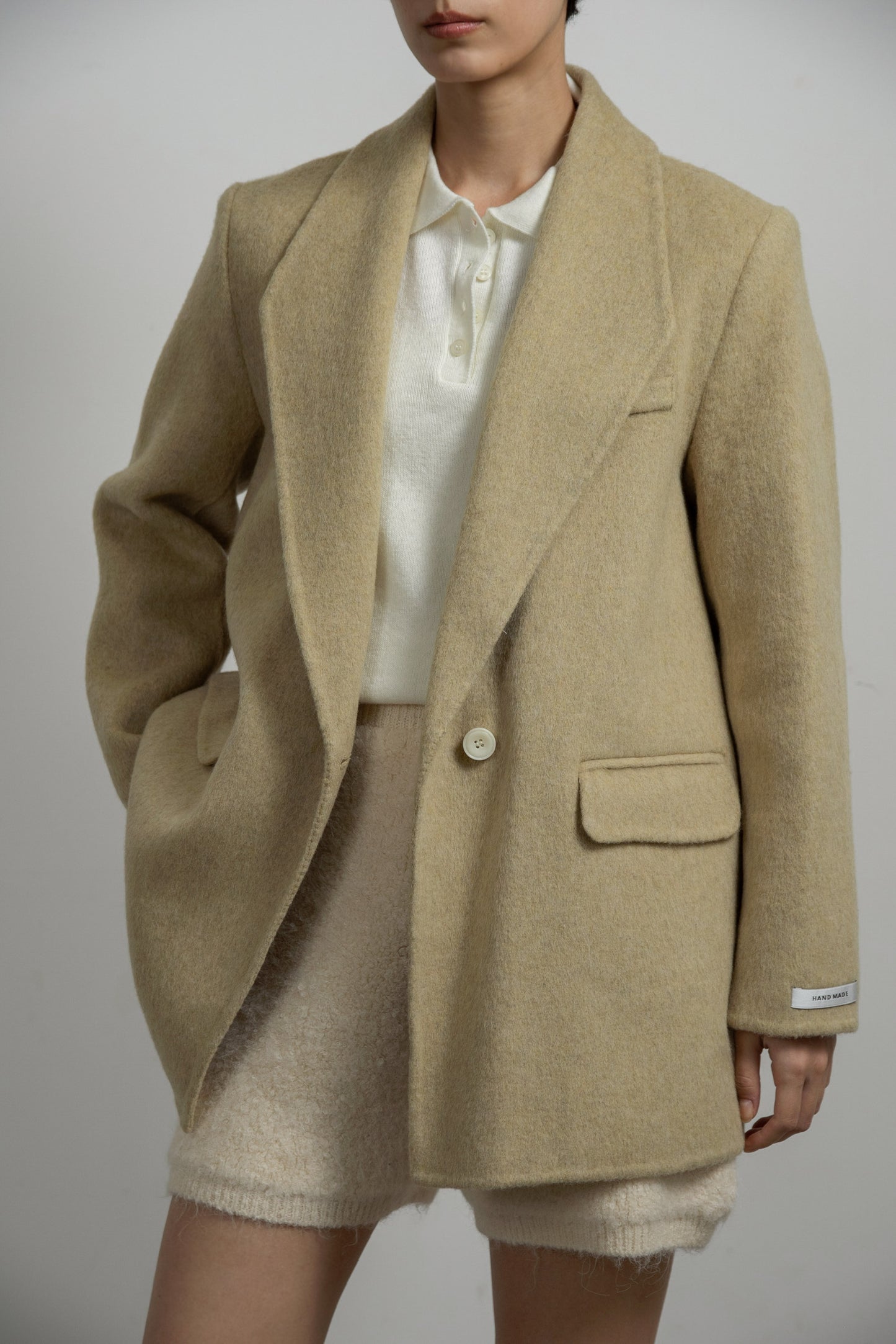 handmade trapezoid collar jacket coat