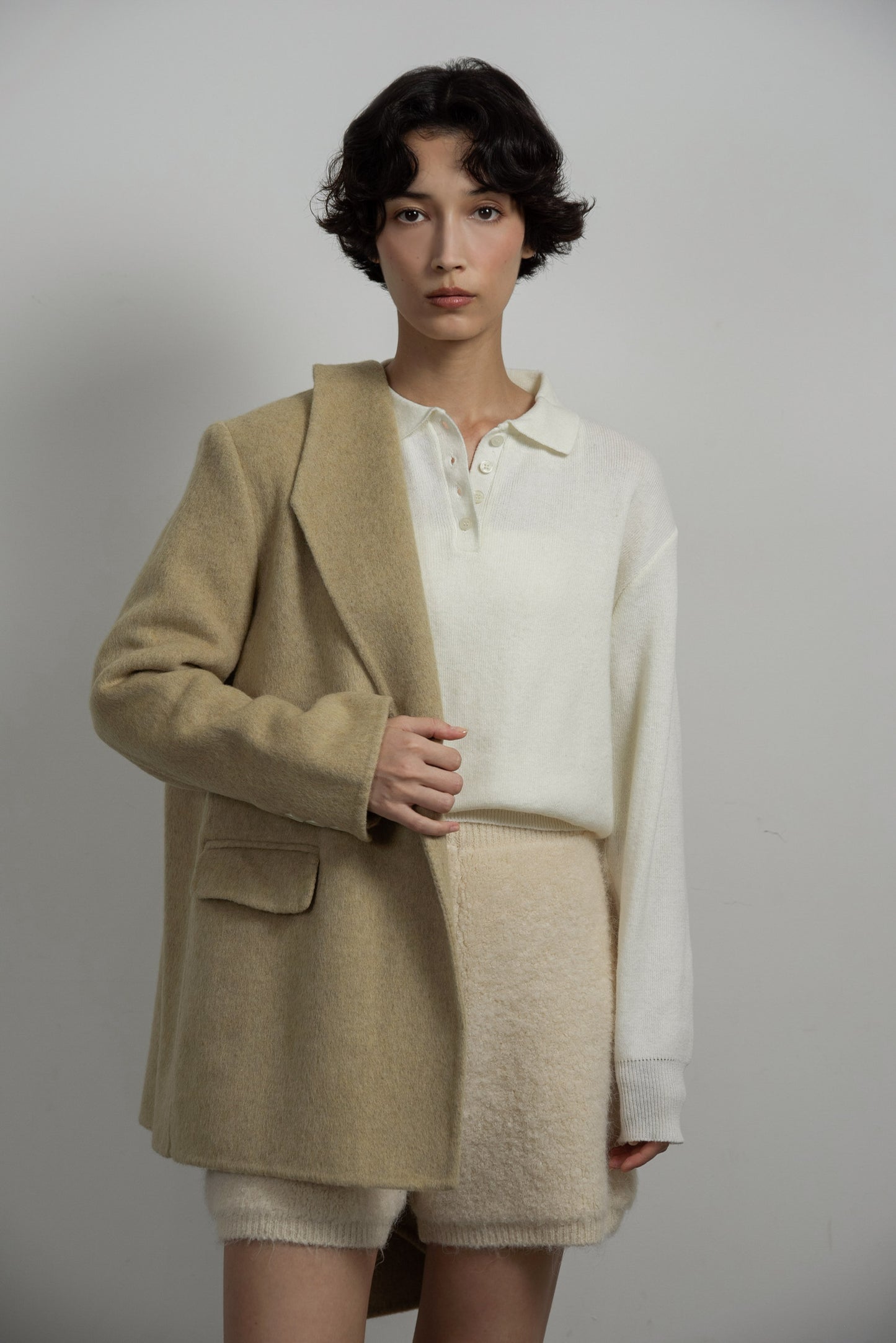 handmade trapezoid collar jacket coat