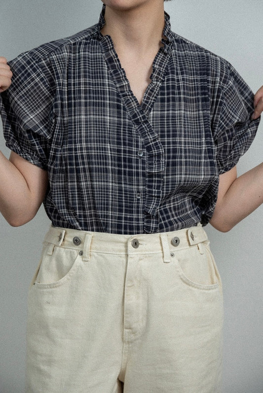 check frill trim blouse【eim plus+限定アイテム】