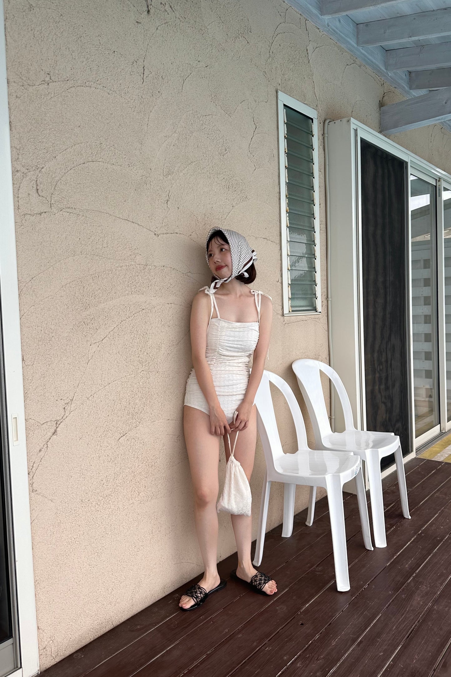 gather wrinkle ribbon swimwear