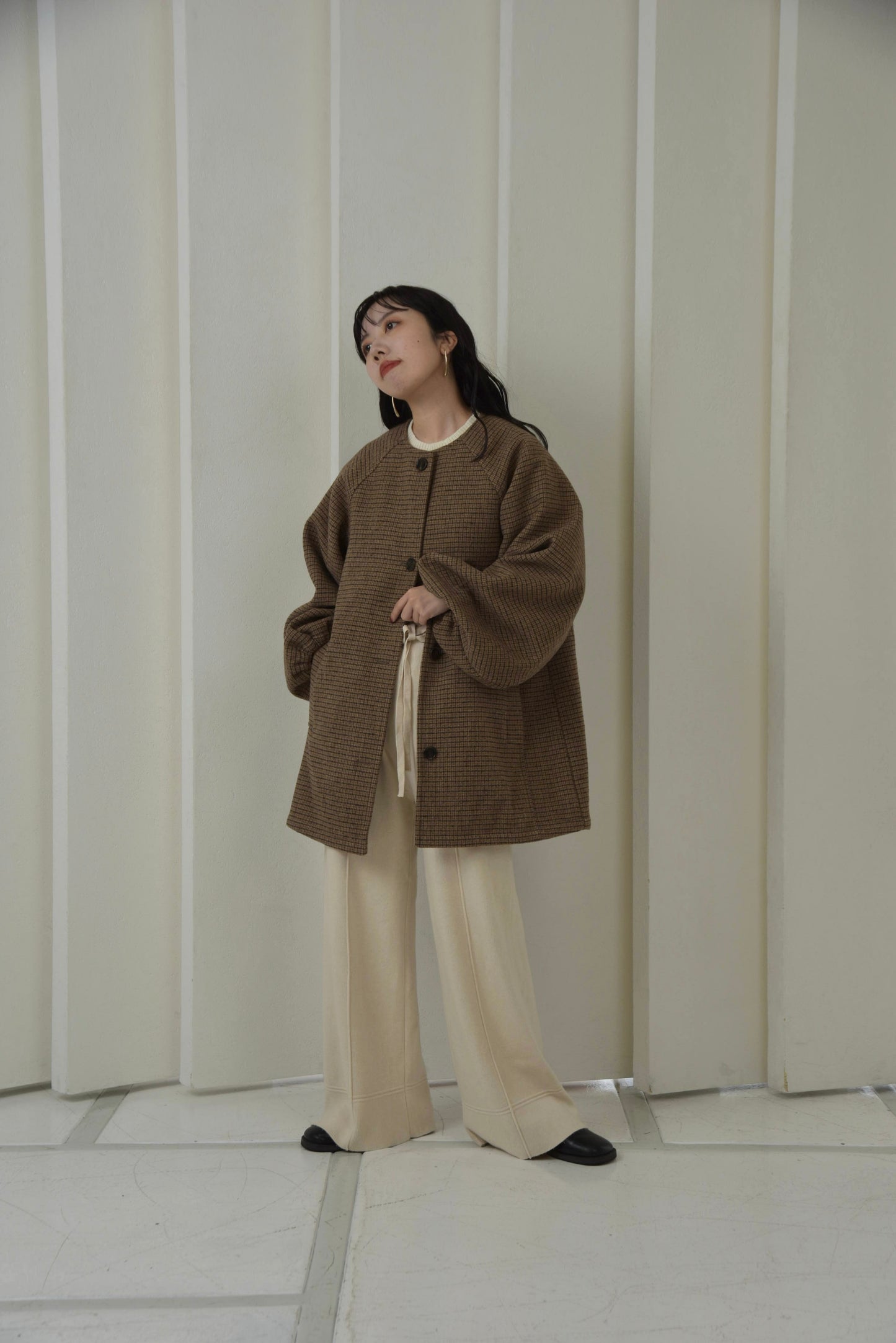 raglan sleeve check midi outer
