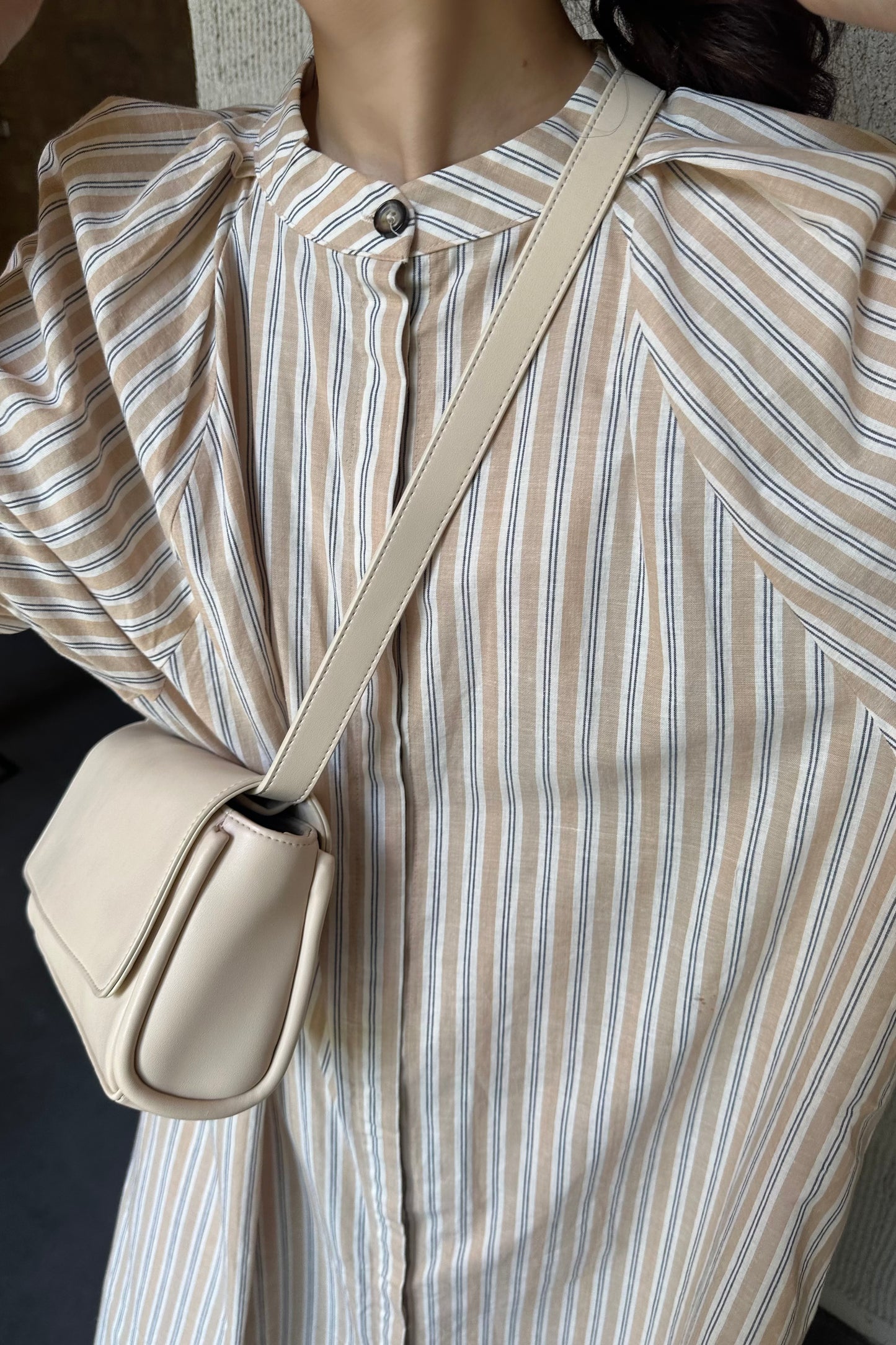 stripe shoulder tuck shirt ops