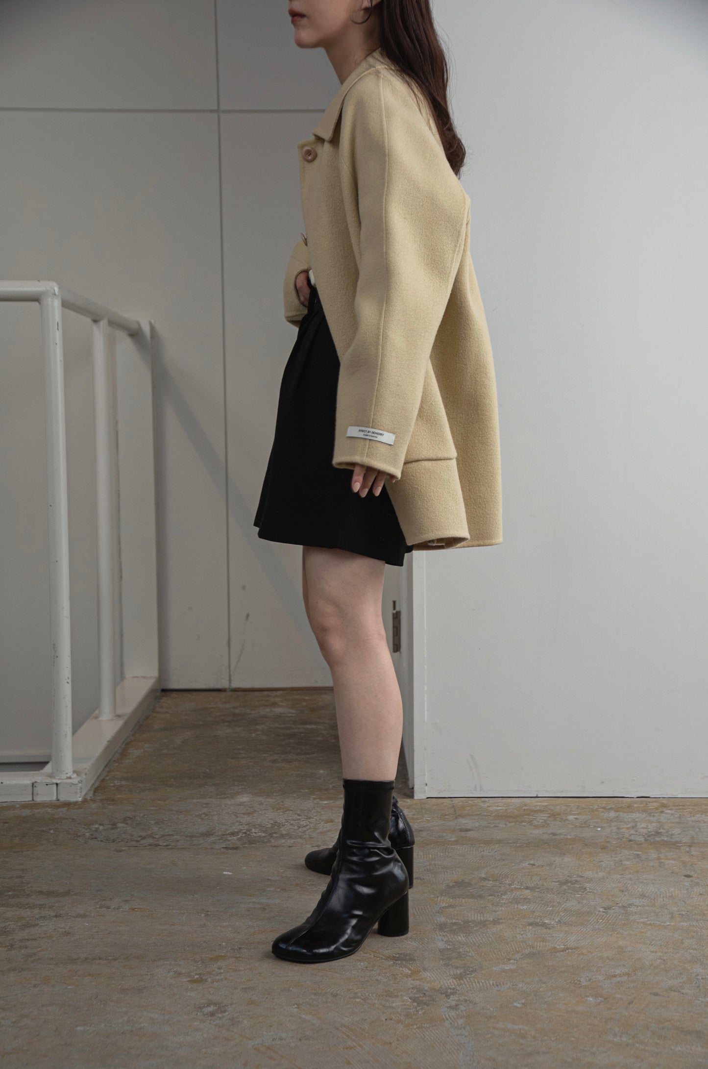 2way neck arrange handmade midi coat