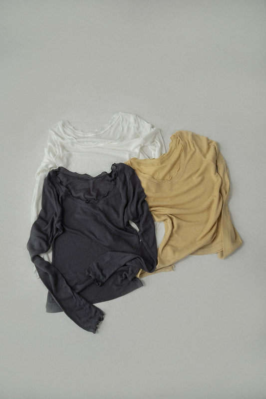 scoop neck mellow trim long sleeve t