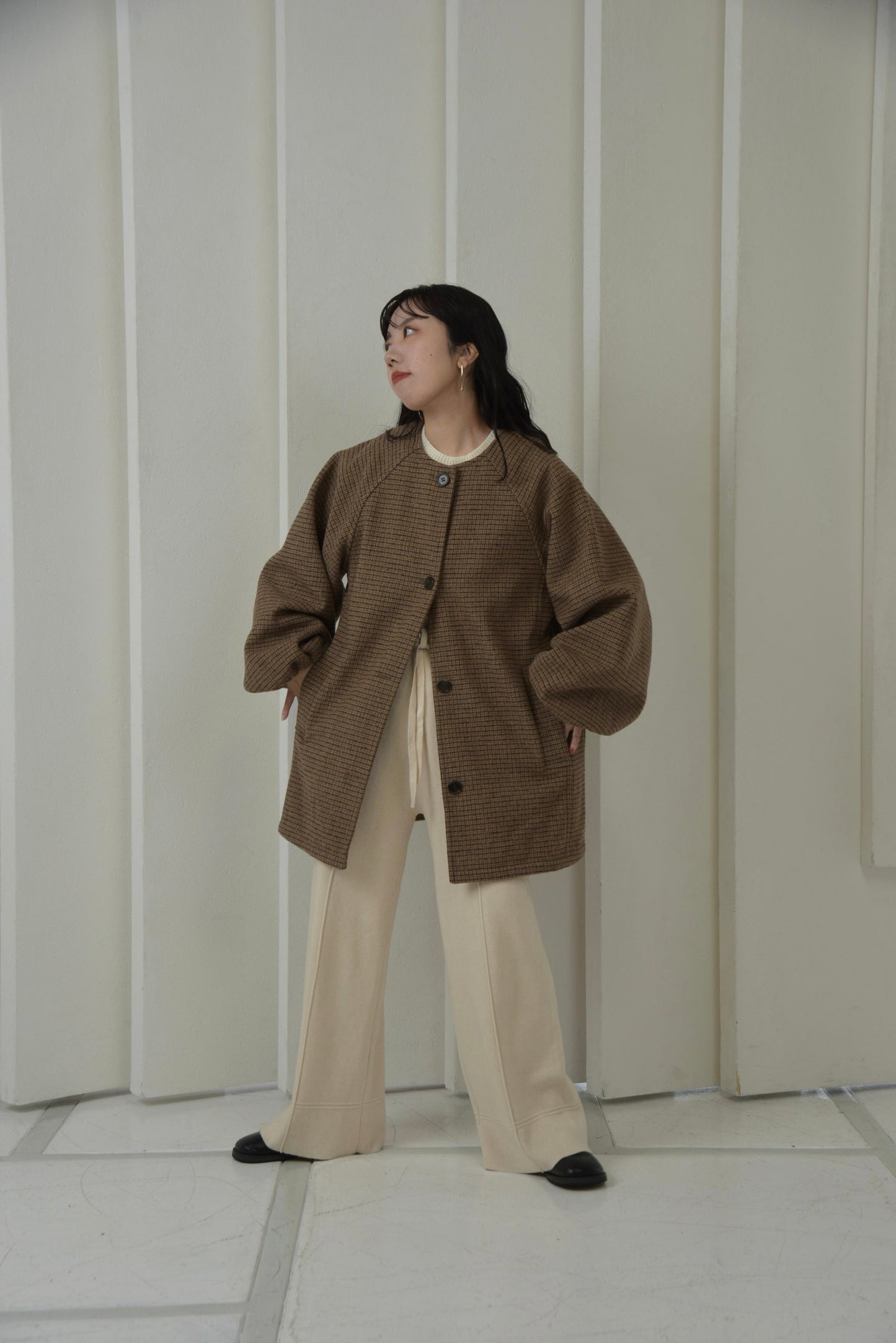 raglan sleeve check midi outer