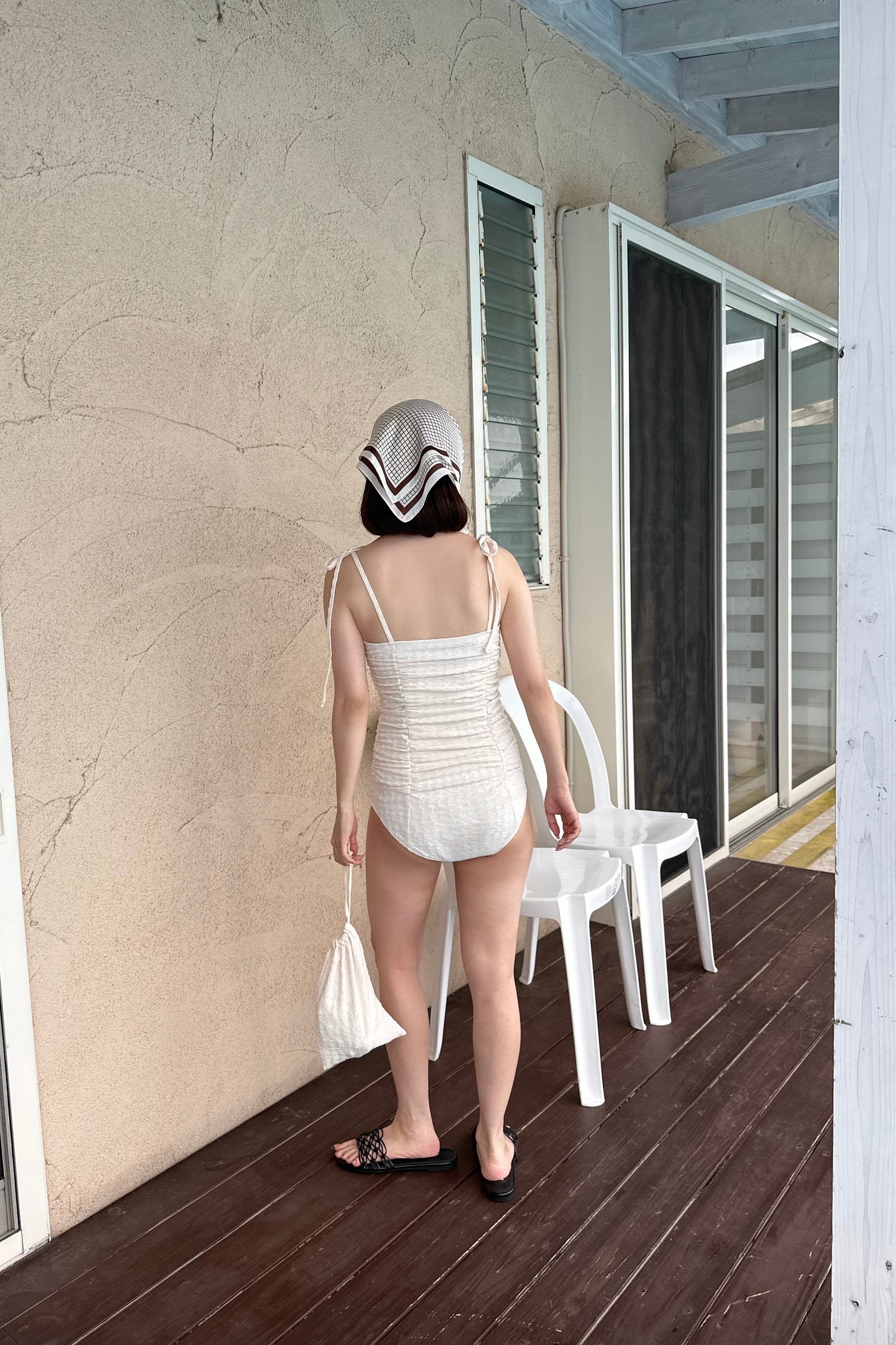 gather wrinkle ribbon swimwear