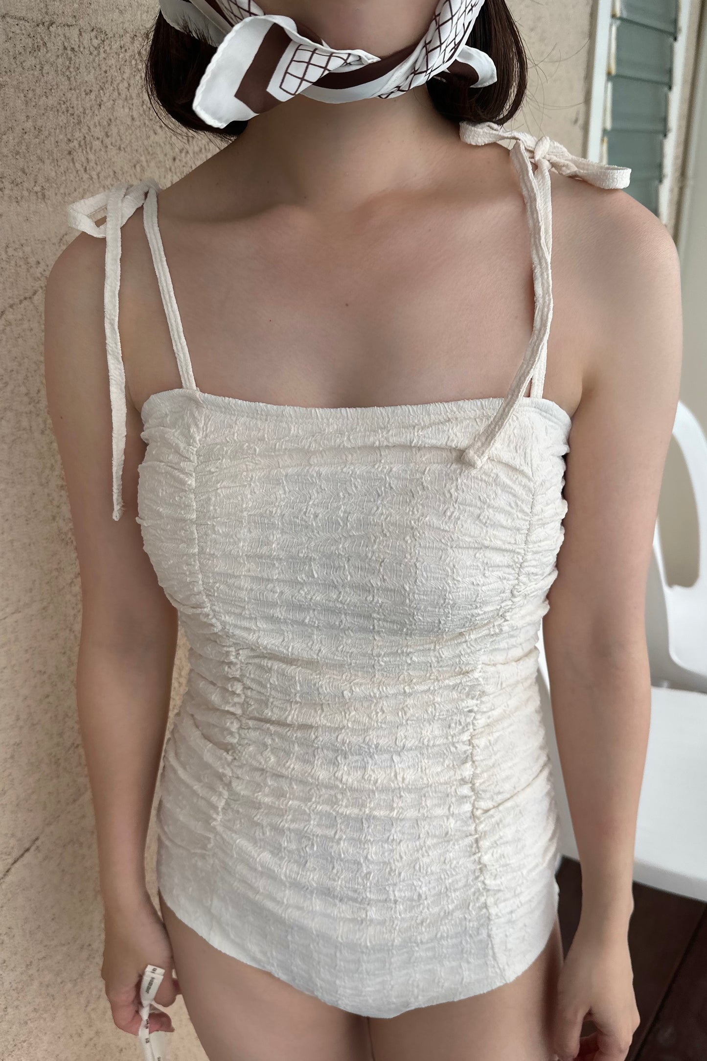 gather wrinkle ribbon swimwear