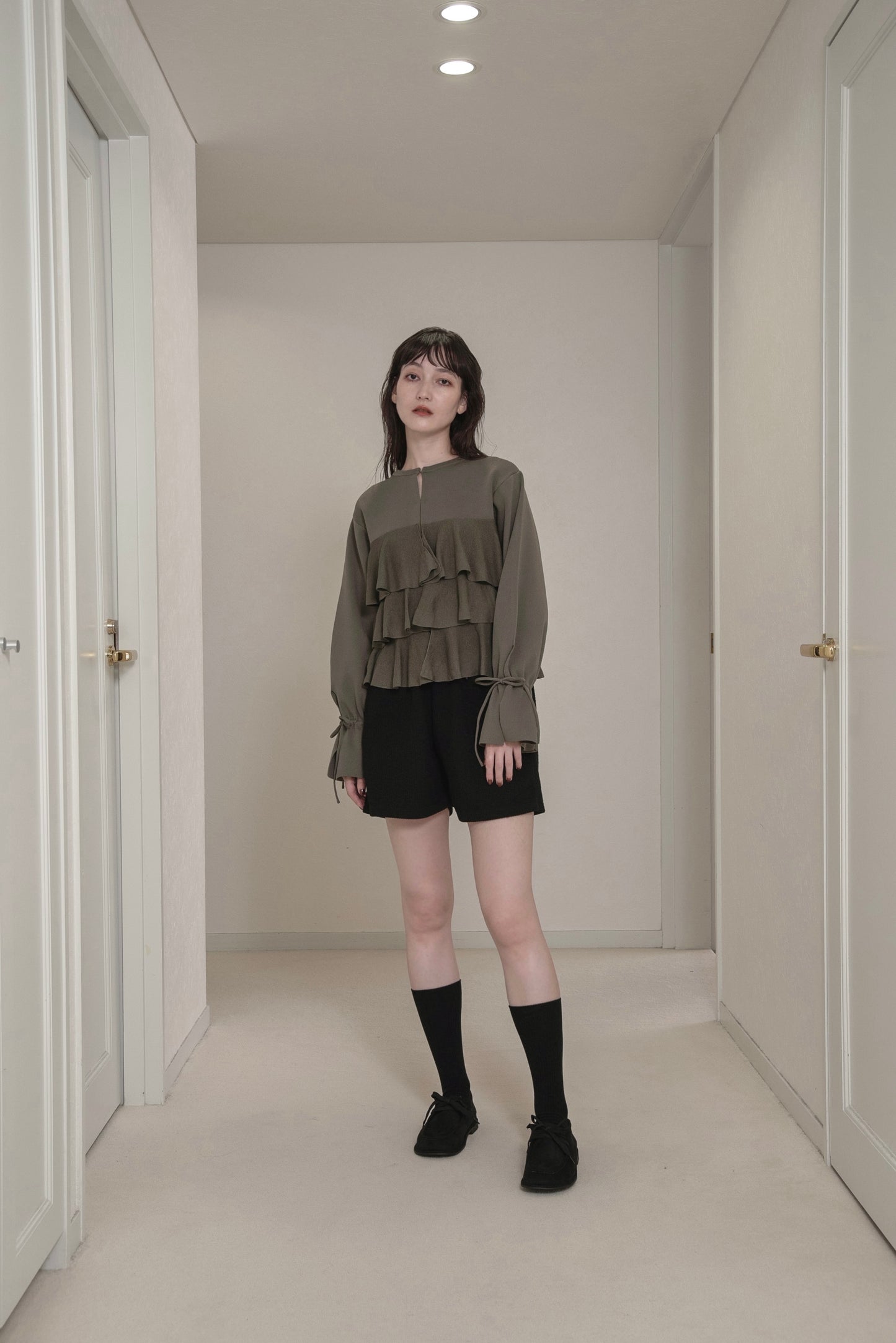 ribbon gather cuffs frill cardigan