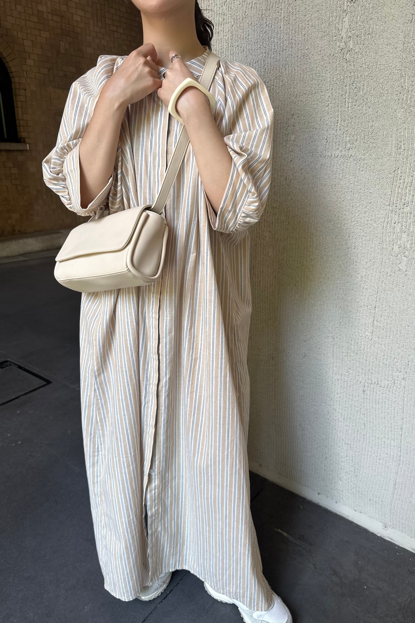 stripe shoulder tuck shirt ops