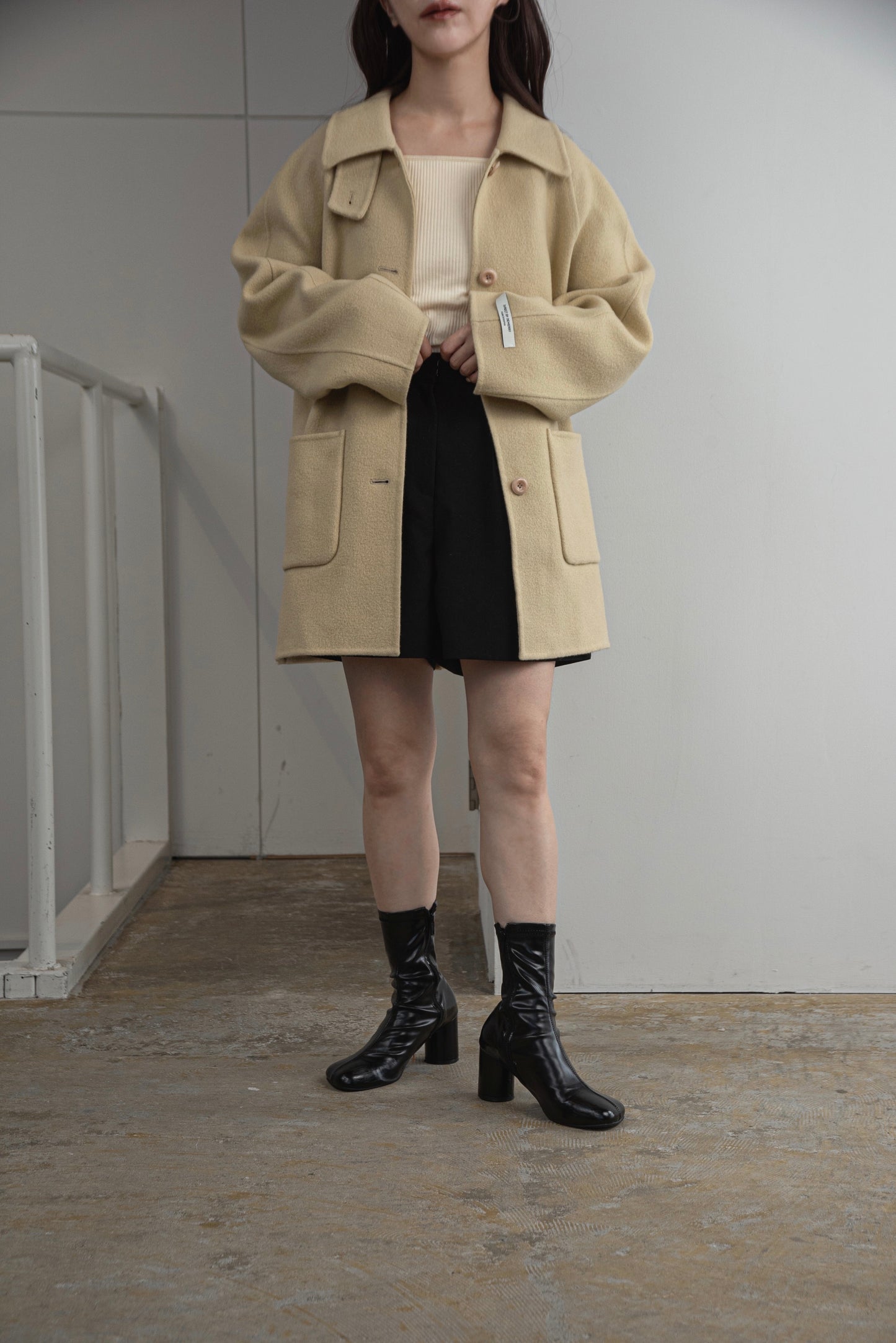 2way neck arrange handmade midi coat